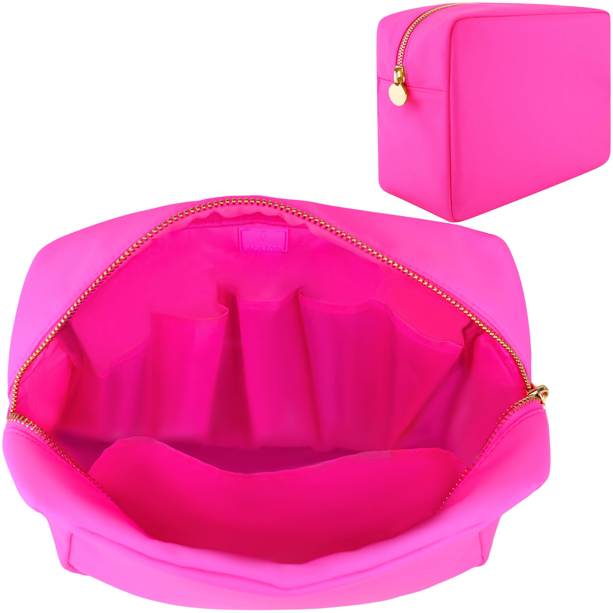 Large Makeup Bag Organizer with Multiple Compartments - Travel Cosmetic Case for Women, Pink Makeup Pouch for Makeup Brushes & Toiletries | Perfect for Travel, Gym, and Daily Organization
