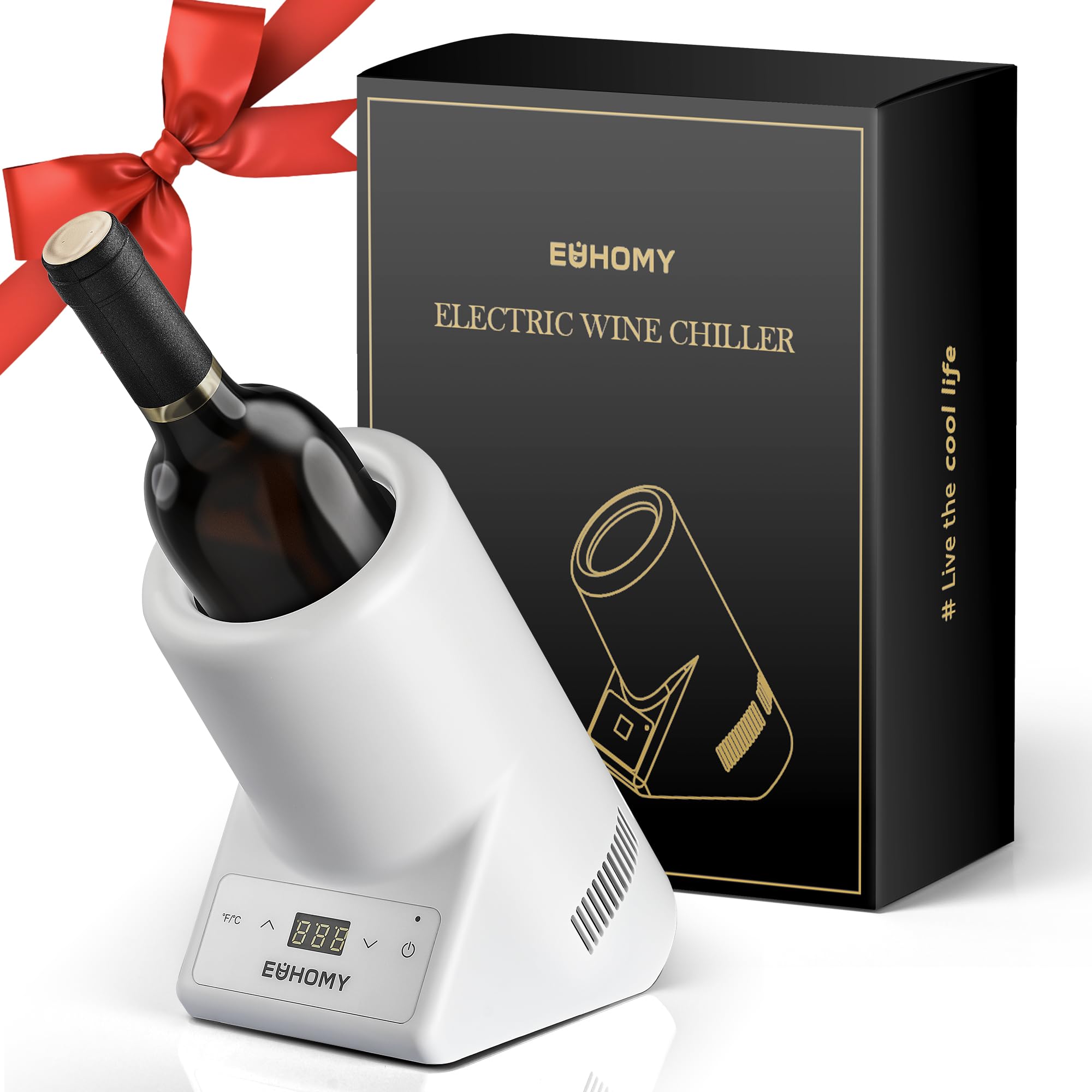 EUHOMY Electric Wine Chiller - Portable Single Bottle Cooler for 750ml Wine & Champagne | Keep Drinks Cold for 24 Hours | Perfect for Patio, Picnics, Parties & Gifts for Wine Lovers