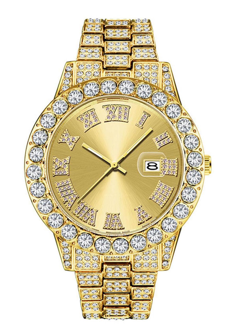 Luxury SENRUD Men's Diamond Watch - Fashion Iced-Out Crystal Rhinestone Quartz Analog Watch with Bracelet Wristband - Perfect for Parties, Weddings & Formal Events