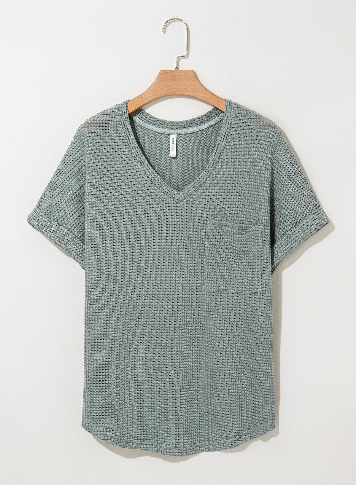 Dokotoo Women's Waffle Knit Tops 2025 Spring Summer V-Neck Shirts - Casual Trendy Blouses & Basic Tees for Everyday Wear, Office, and Weekend Outfits