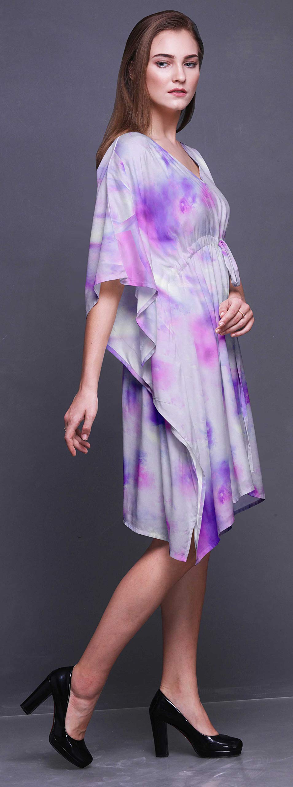 Bimba Women's Short Caftan Midi Dress - Beach Cover Up, Swimwear Wrap, Boho Summer Dress for Pool, Vacation & Resort Wear