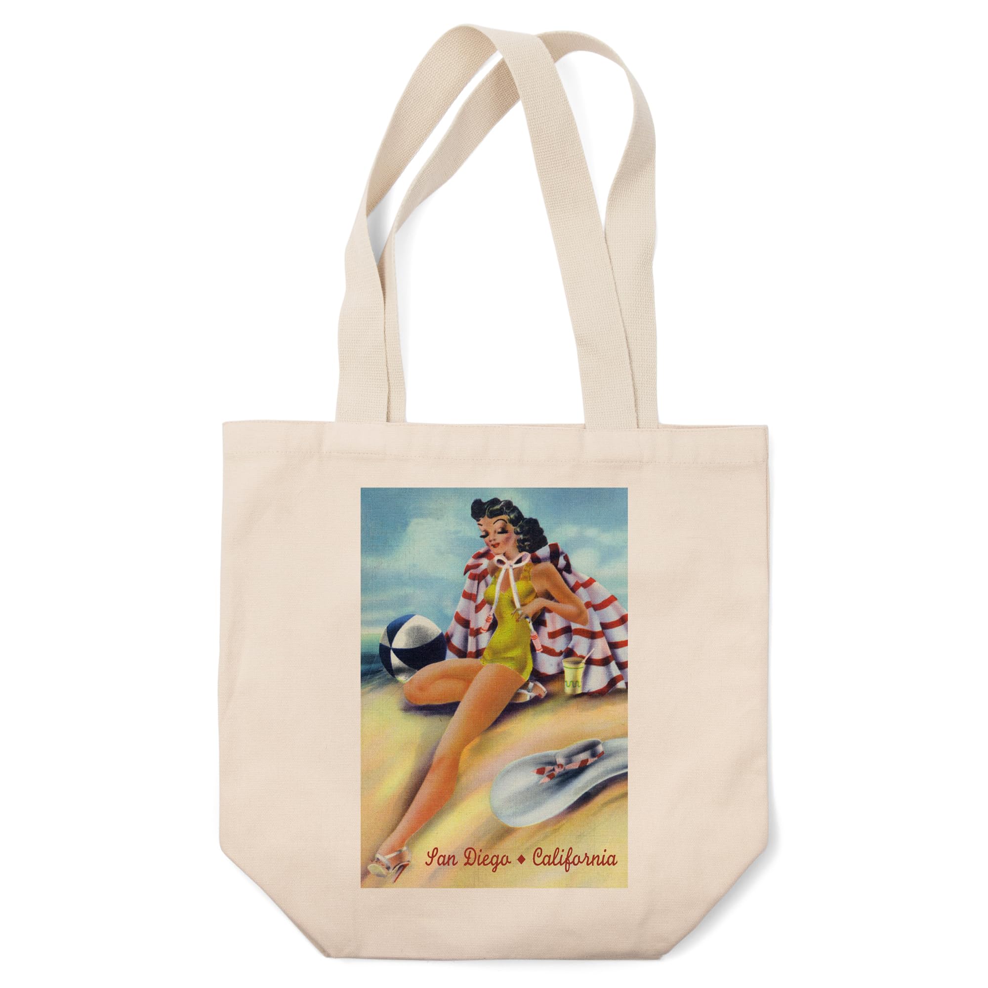 Lantern Press San Diego California Coquette on The Beach - 100% Cotton Canvas Reusable Tote Bag for Shopping, Beach Trips & Everyday Use