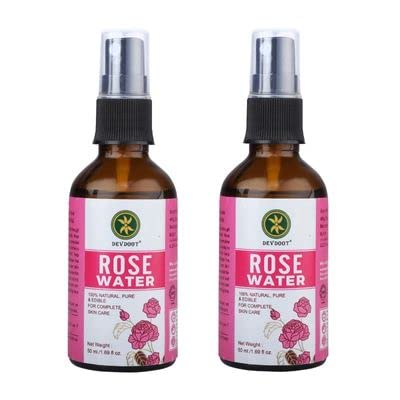 **Devdoot Edible Rose Water 100% Pure Natural (USDA Certified) - 50ml x 2 Pack | Hydrating, Floral Flavor for Drinks, Desserts & Skincare**