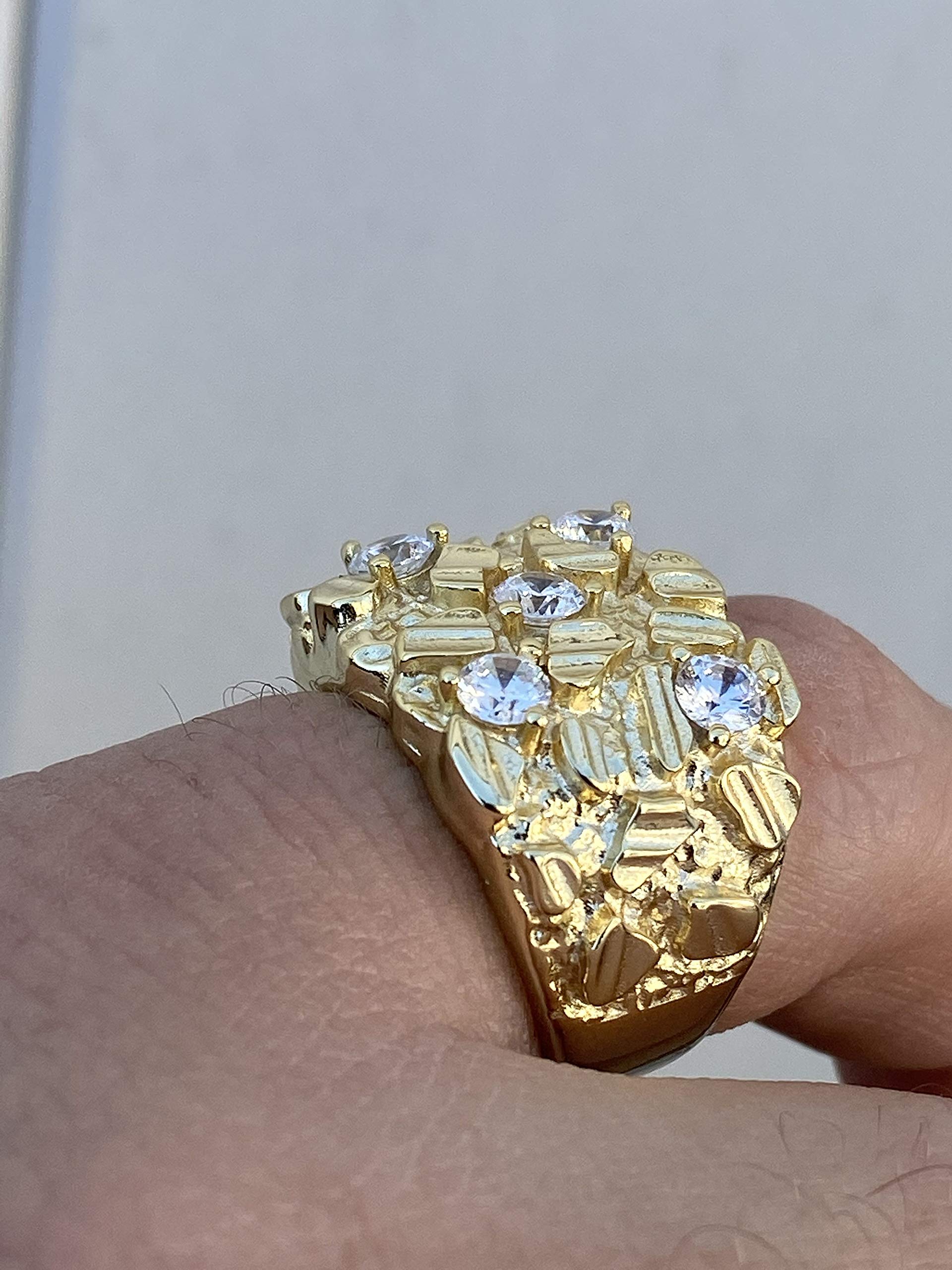 925 Sterling Silver Men's Nugget Ring with 14k Yellow Gold Plating - Iced Out Pinky or Ring Finger Jewelry for Men - Size 7-13 - Perfect for Gifts, Weddings & Everyday Wear
