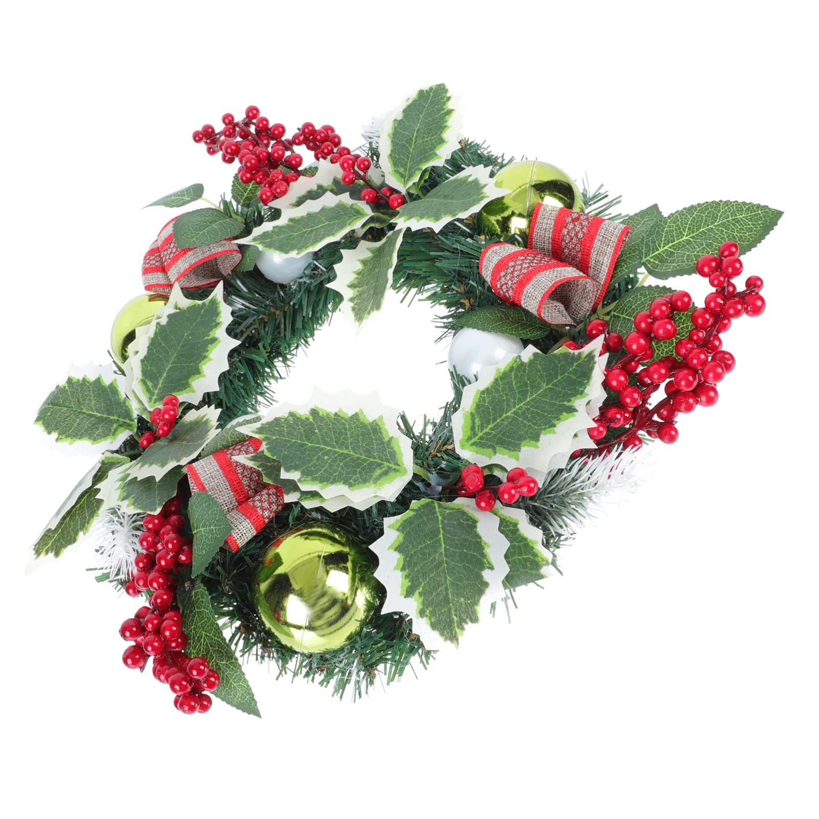 Angoily Ball Ribbon Christmas Wreath with LED Lights - Outdoor Holiday Porch Decor, Artificial Bow & Flower Garland for Front Door, Window, Fireplace & Wall Decorations - Xmas Welcome Sign & Hanging Decor