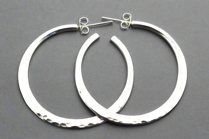 Large Flattened & Hammered Sterling Silver Hoop Earrings - Perfect for Casual, Boho, and Everyday Wear