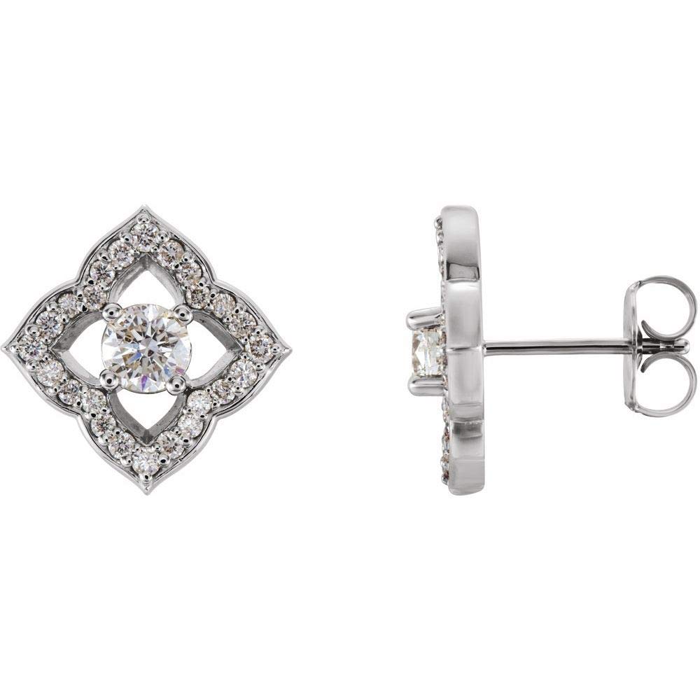 3/4 Cttw Diamond Halo Clover Stud Earrings - 13mm x 13mm (.75 Cttw) - Elegant Four-Leaf Clover Design with Sparkling Halo - Perfect for Anniversary, Birthday Gifts & Special Occasions