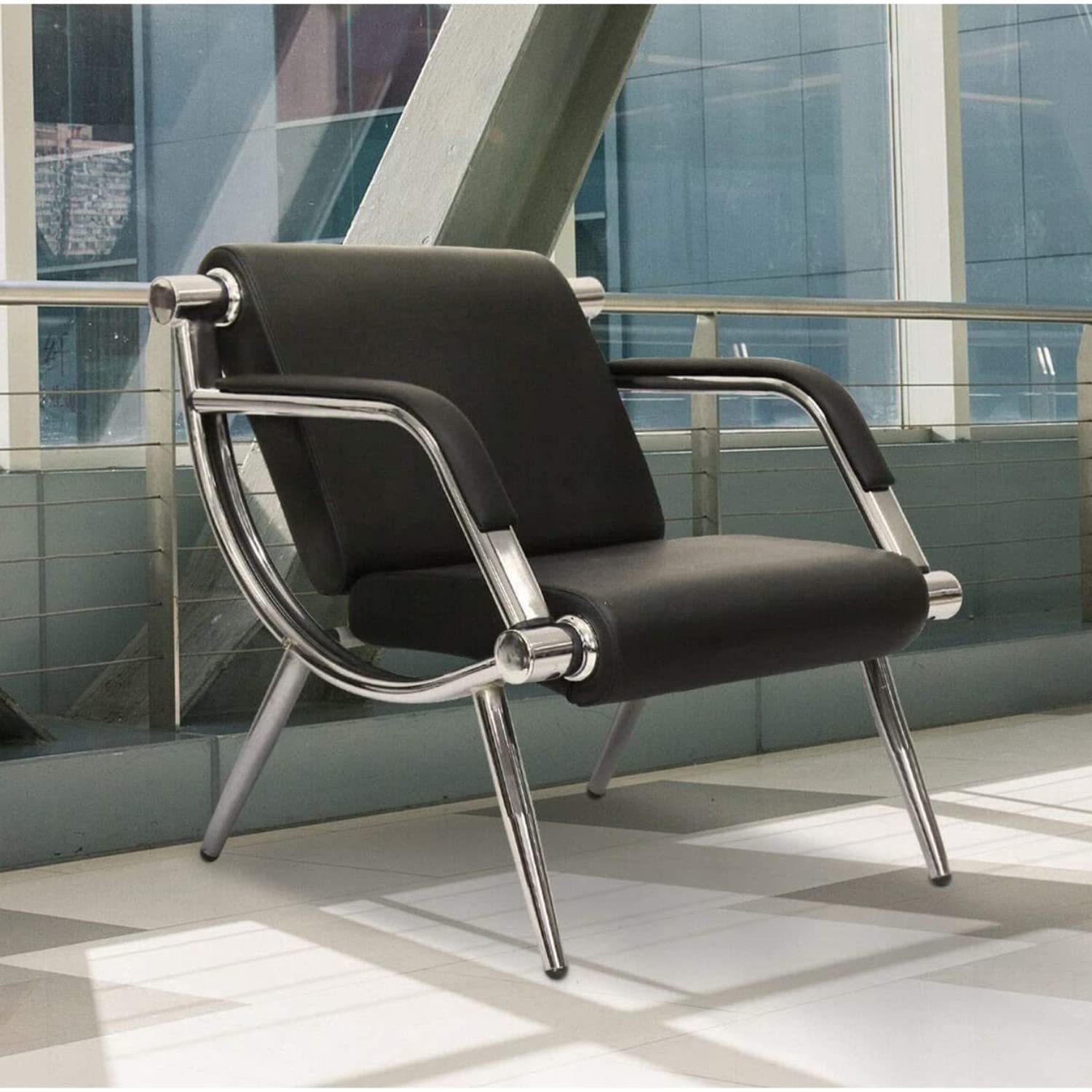 Premium PU Leather Waiting Room Chair - 1-Seat Black Reception Guest Chair for Business Office, Airport, Hospital, Bank, Conference Room & Salon | Durable & Comfortable Seating Solution for High-Traffic Areas