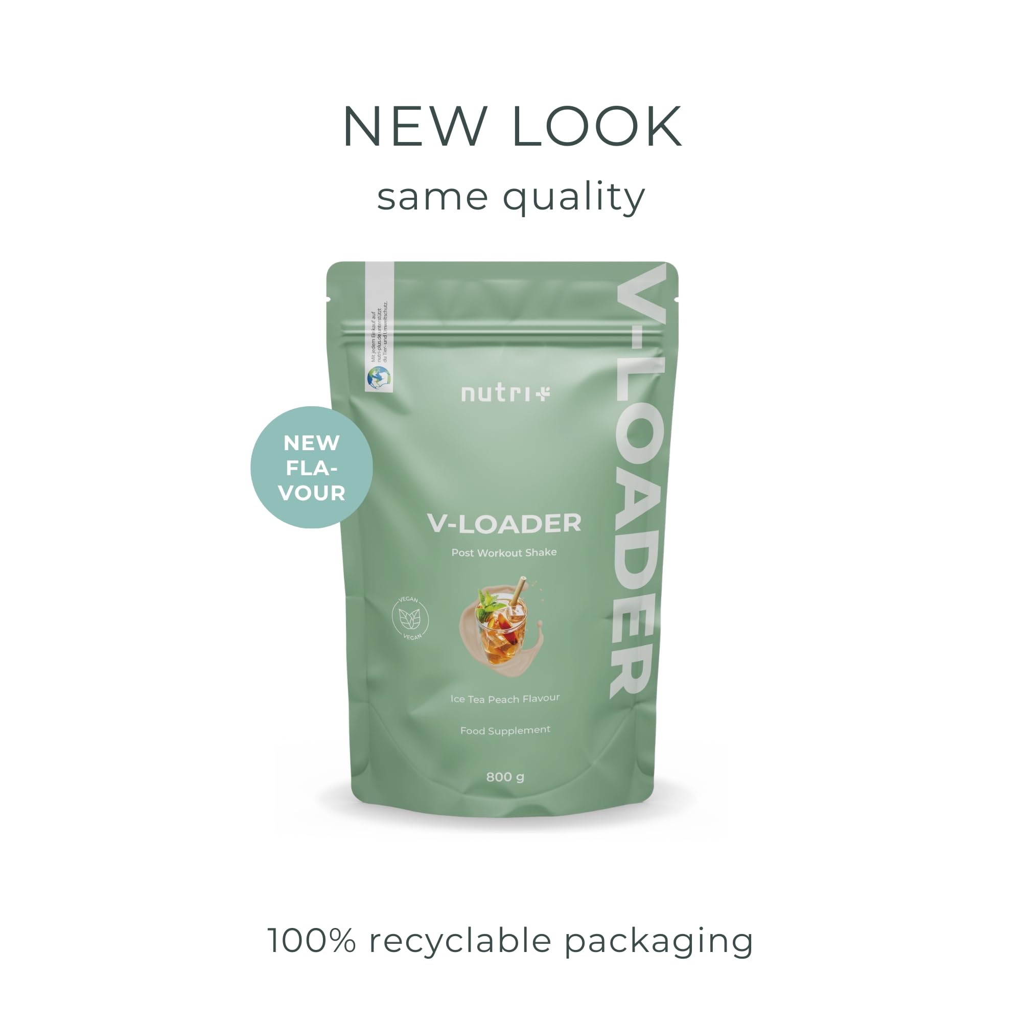 Nutri+ Vegan Post Workout Shake - 800g Muscle Recovery & Growth Protein Powder with Peach Iced Tea Flavor & Maltodextrin | Ideal for Gym Recovery, Muscle Building & Vegan Fitness Enthusiasts