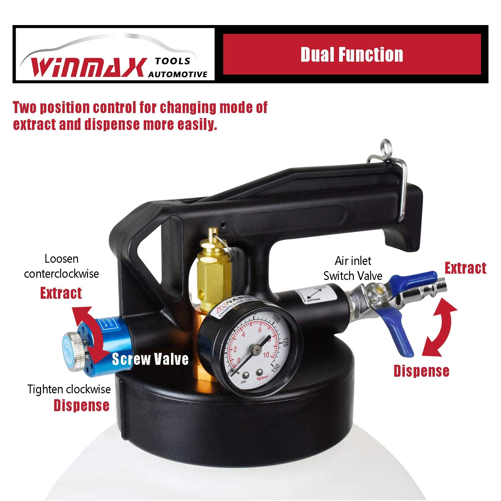 WINTOOLS 8L Dual-Port Pneumatic ATF Oil Fluid Extractor Pump Kit with 14-Piece Adapter Set for Automatic Transmission Fluid Change | Professional Garage & DIY Car Maintenance Tool