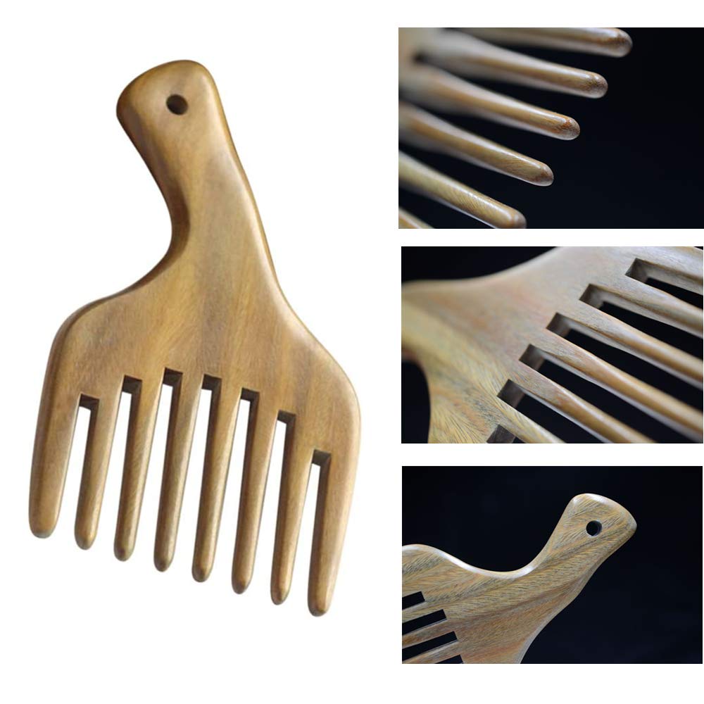 **Wide Tooth Wooden Hair Comb for Men & Women - Sandalwood Afro Hair Pick & Styler for Detangling, Styling & Hair Care - Perfect for Natural, Curly & Thick Hair**