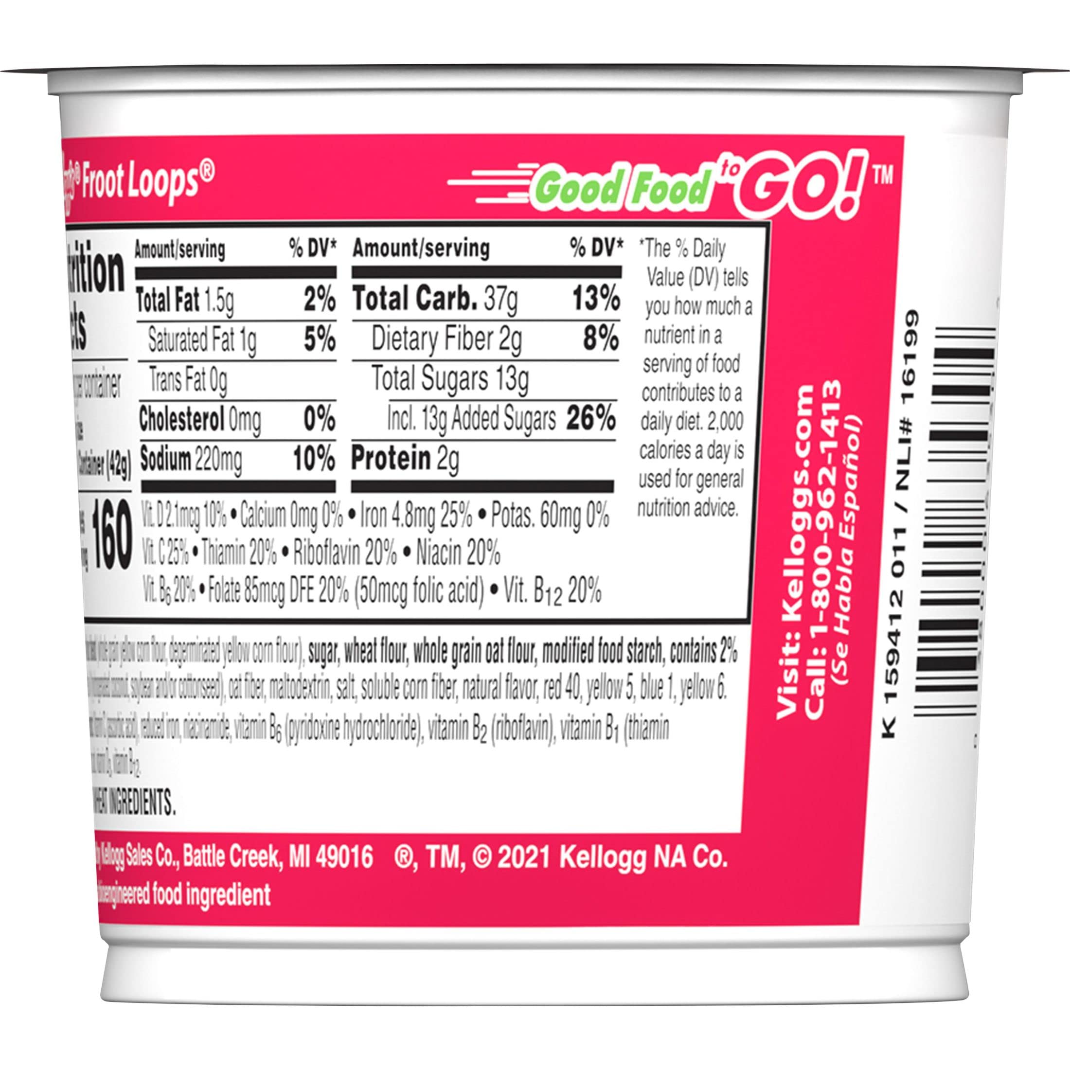 Froot Loops Cold Breakfast Cereal Cup - Fruit Flavored Vitamin C Snacks, Original 1.5oz (1 Cup) | Perfect for Quick Breakfast, Office Snacks & Kids Lunch Box