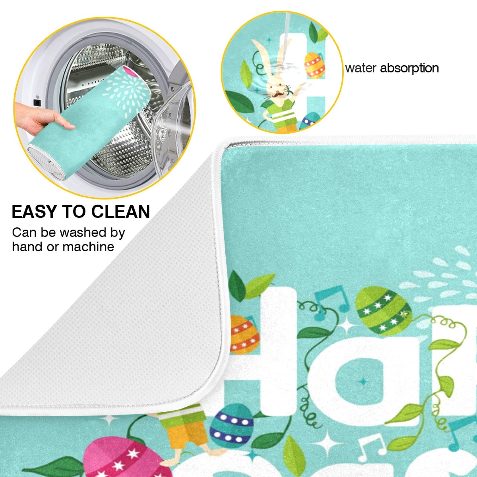 ALAZA Colorful Easter Dish Drying Mat - Super Absorbent Microfiber Kitchen Countertop Pad (16x18 Inch) - Perfect for Drying Dishes, Utensils & Cookware After Washing