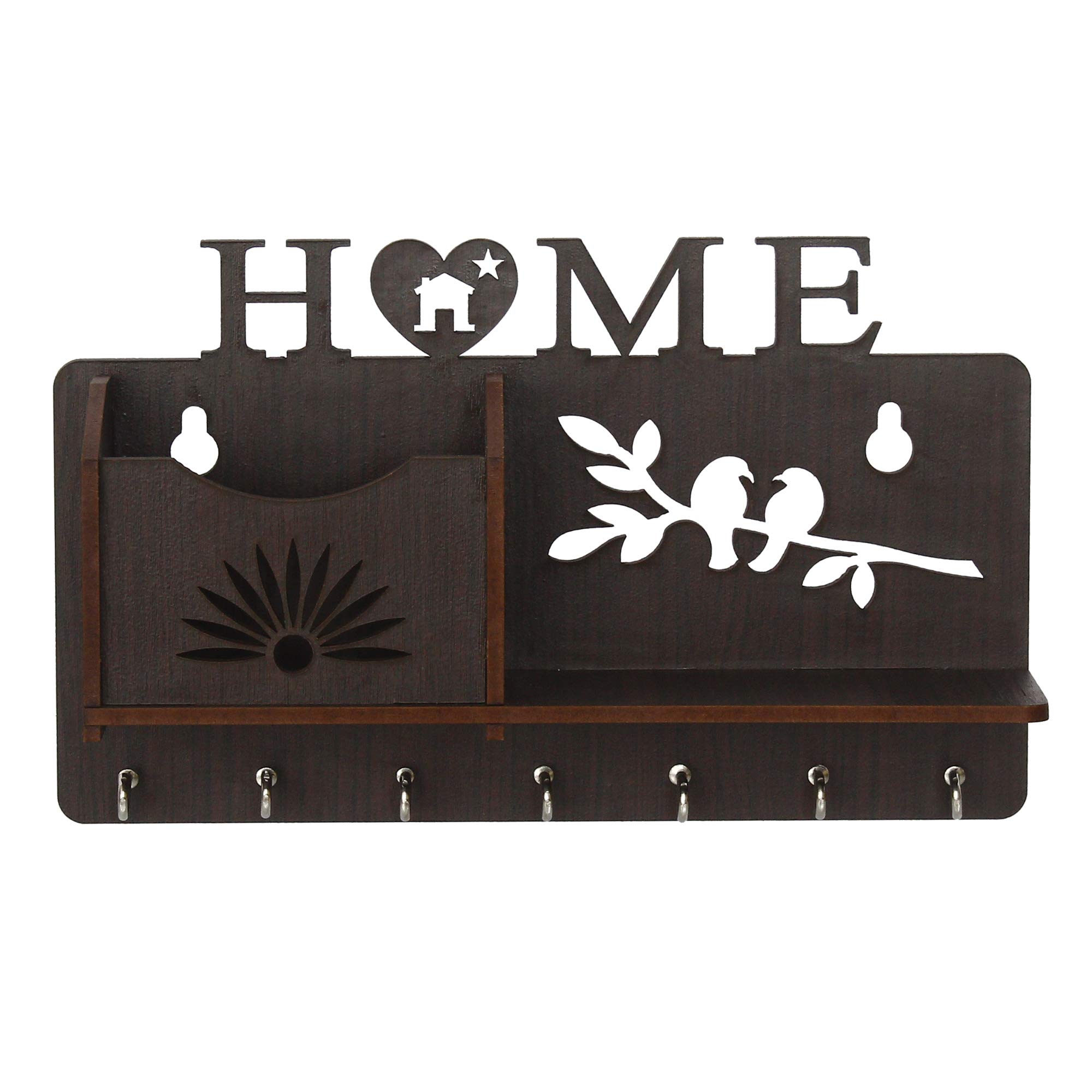 CAPIO ART Wooden Key Holder Wall Mount with 7 Hooks - Stylish Home & Office Key Organizer with Self Storage - Decorative Brown Wood Wall Hanger for Keys, Mail, Hats & Small Accessories - Perfect for Entryway, Mudroom & Hallway Organization