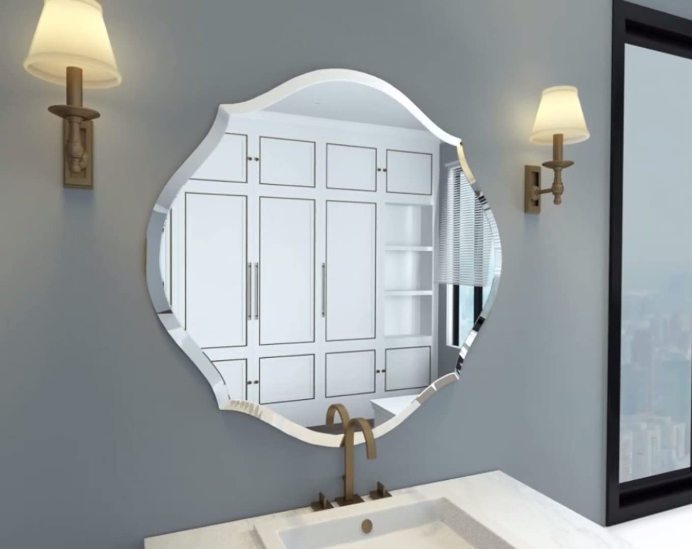 27x27 Inch Frameless Wall Mirror - Modern Vanity Mirror for Living Room, Bedroom & Home Office - Perfect for Makeup, Decor & Space Enhancement