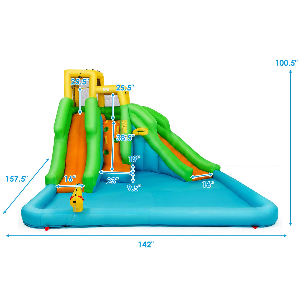 GLACER Kids Inflatable Bouncer Slide - Indoor/Outdoor Bounce House with Splash Pool, 2 Water Slides, Climbing Wall, Basketball Hoop & Water Cannon - Backyard Water Park for Ages 3-10 (Air Blower Not Included) | Perfect for Summer Parties, Birthday Celebrations & Outdoor Family Fun