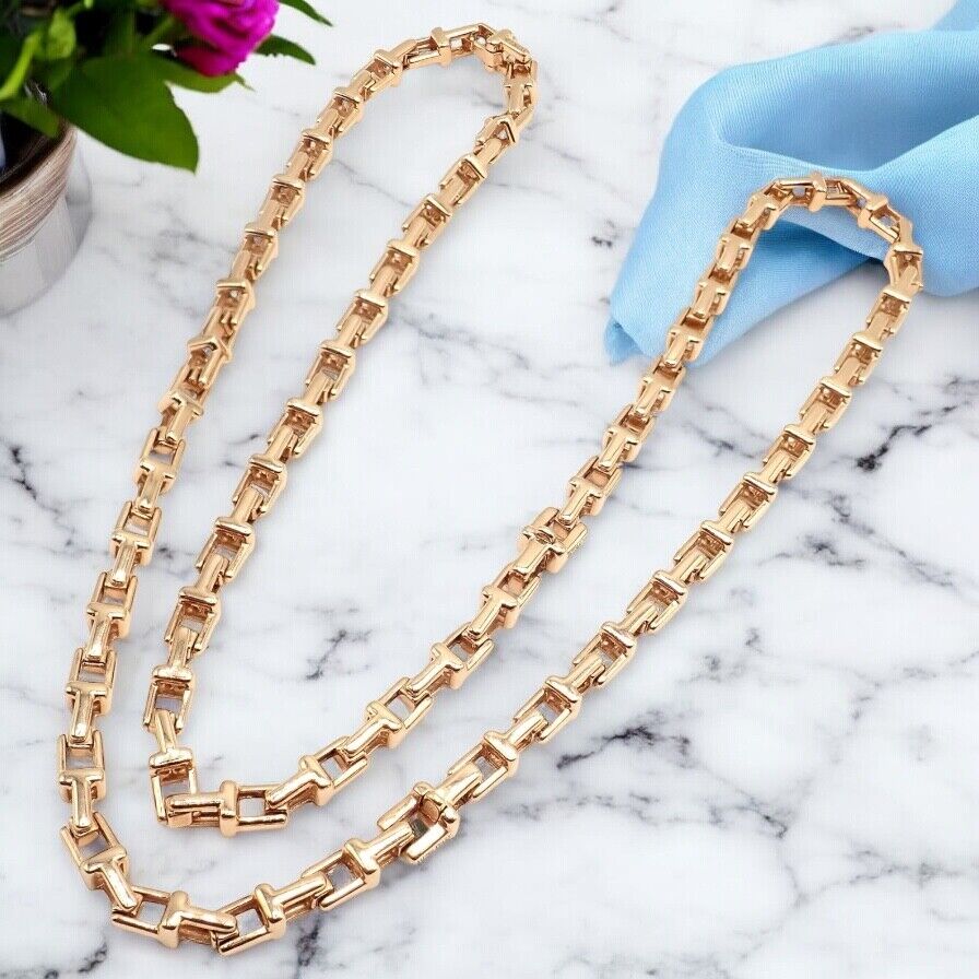 Authentic Tiffany & Co 18k Rose Gold T Chain Link Long Necklace 20.5 Inches - Elegant Jewelry for Women, Perfect Gift for Anniversary, Birthday & Special Occasions