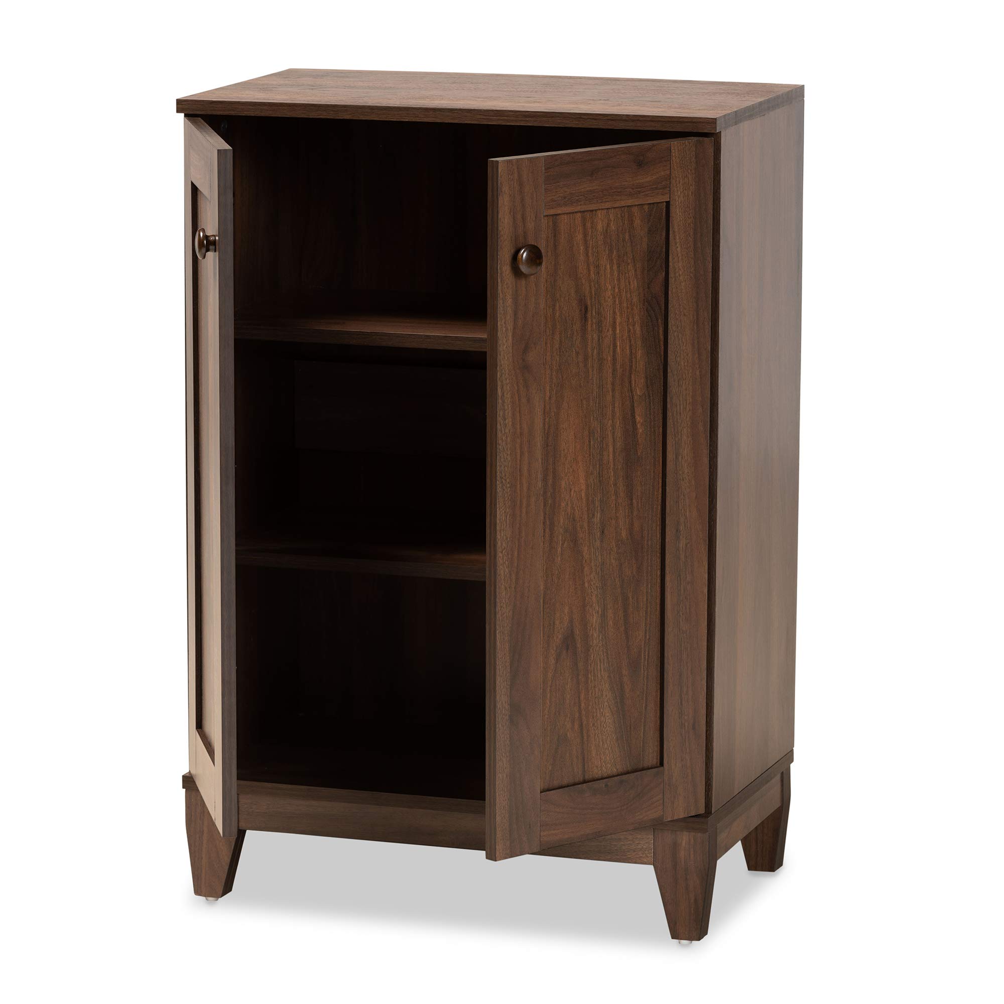 Baxton Studio Nissa Modern Walnut Brown 2-Door Shoe Storage Cabinet - Contemporary Wooden Shoe Organizer for Entryway, Bedroom & Closet Organization