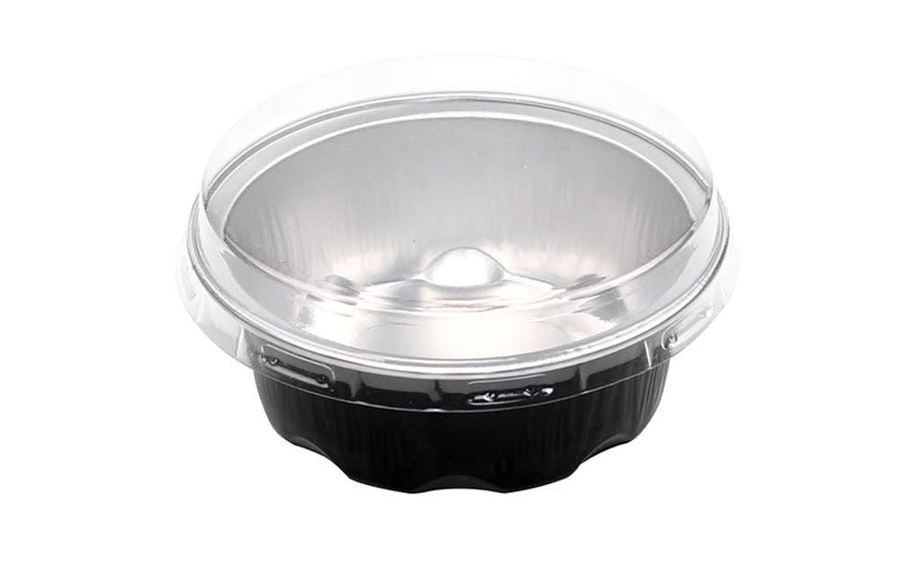 KitchenDance Aluminum Mini Foil Cups with Snap-on Lid - 100 Count Disposable Dessert Cups for Mini Creme Brulee, Flan, Sauces & Individual Servings - Sturdy Black Baking Cups - Perfect for Parties, Catering & Home Baking