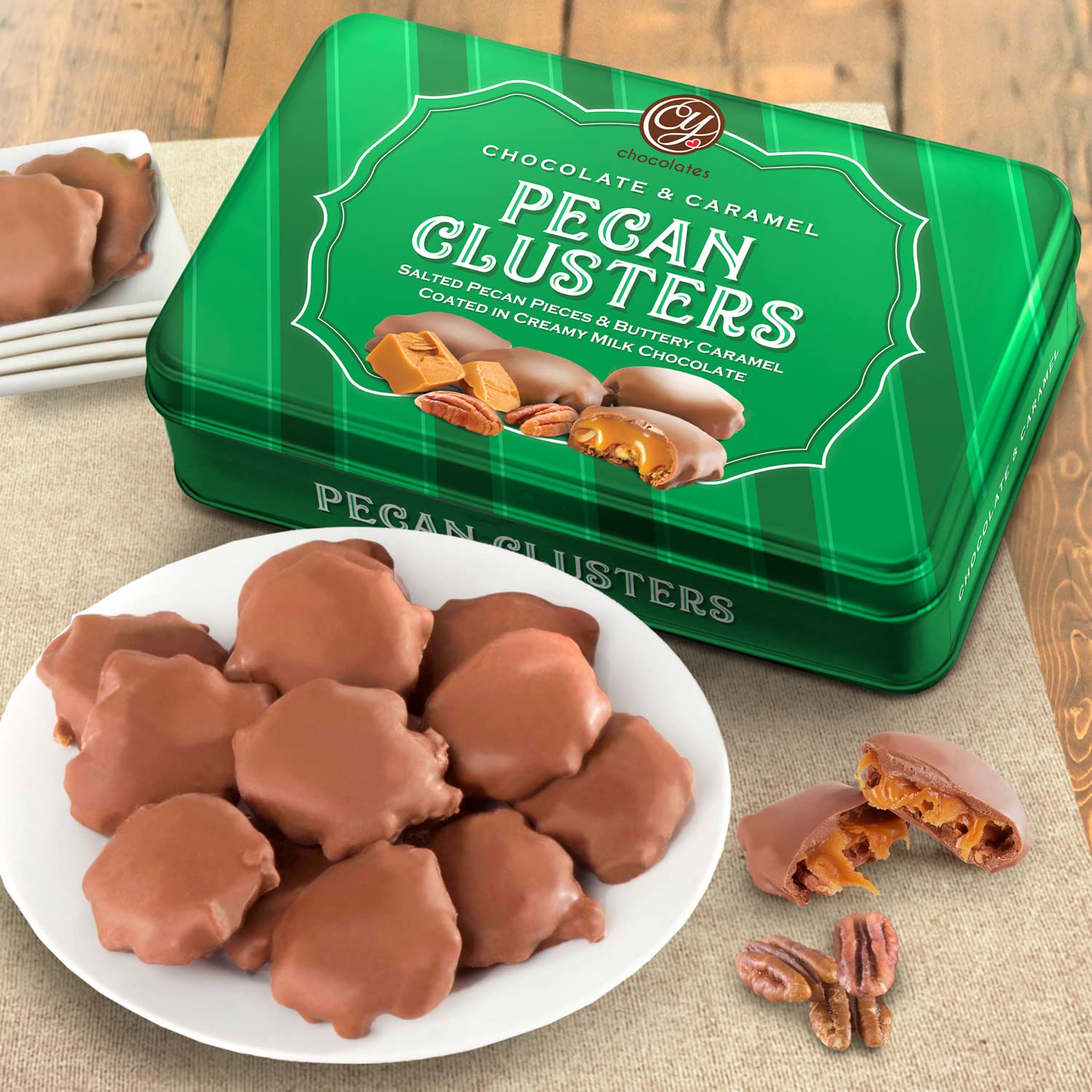 Delicious Milk Chocolate Caramel Pecan Clusters in Gift Tin - Perfect for Holidays, Birthday Gifts & Corporate Treats