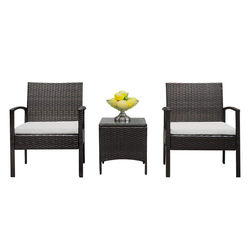 3-Piece Outdoor Patio Furniture Set - Modern Wicker Bistro Conversation Set with Coffee Table for Garden, Balcony, Backyard & Poolside - Classic Brown (Perfect for Relaxing, Entertaining & Outdoor Dining)