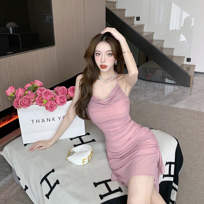 Sexy Mesh Spaghetti Strap Skirt Backless Irregular Hem Dress - Perfect for Club Nights, Date Nights & Summer Vacations