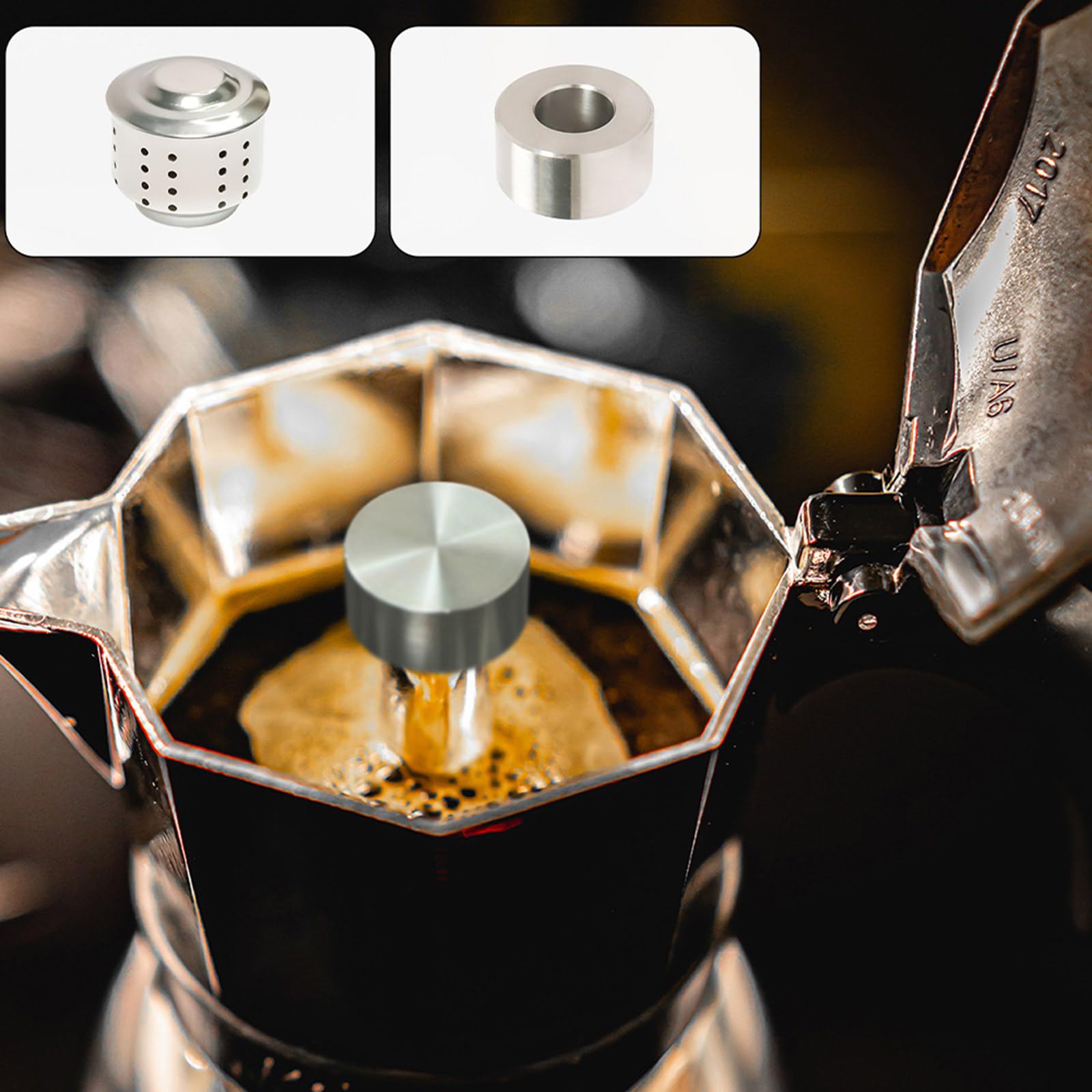 Portable Espresso Coffee Maker with Anti-Splash Valves - Stainless Steel Splashproof Lid - Compatible with Type A Coffee Machines - Perfect for Camping, Travel & Office Use