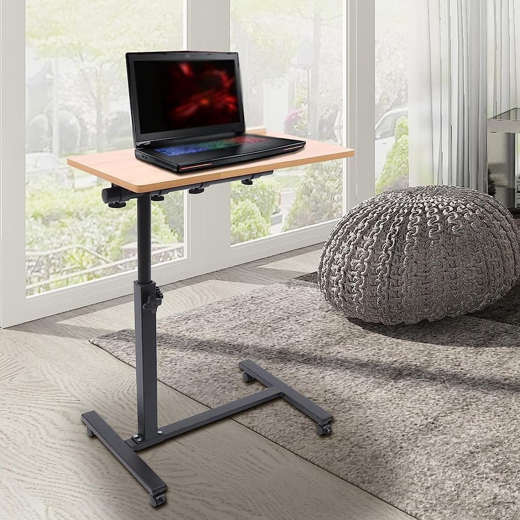 Adjustable Height Rolling Overbed Table - Mobile Lazy Desk for Bedroom, Living Room, Office & Study | Portable Computer Table with Wheels | Perfect for Eating, Working & Reading in Bed (Black)