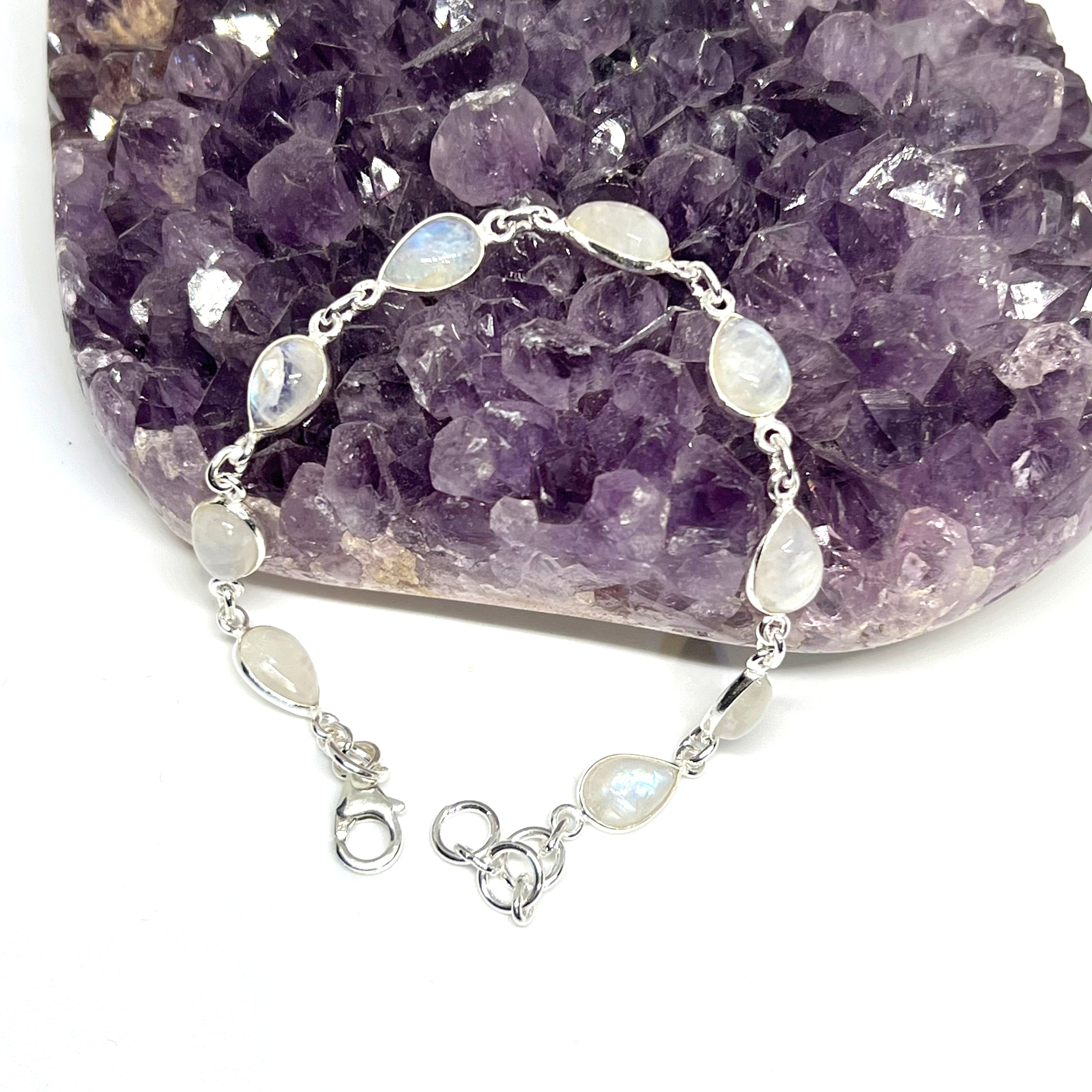 Moonstone Cabochon Gemstone Bracelet in 925 Silver Bezel Setting - Elegant Boho Jewelry for Women, Perfect for Yoga, Meditation & Everyday Wear