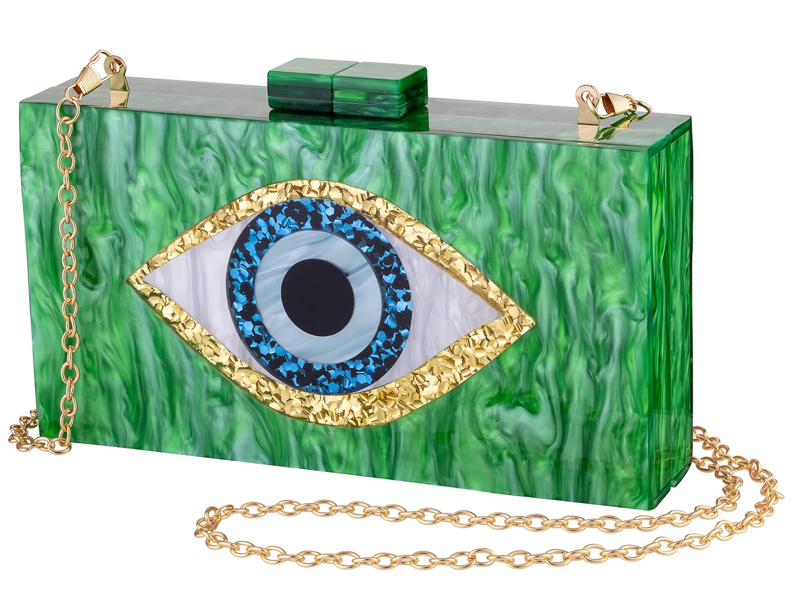 LETODE Women's Evil Eye Acrylic Clutch Purse - Glitter Evening Bag with Chain, Shoulder & Crossbody Strap for Parties, Weddings & Special Occasions