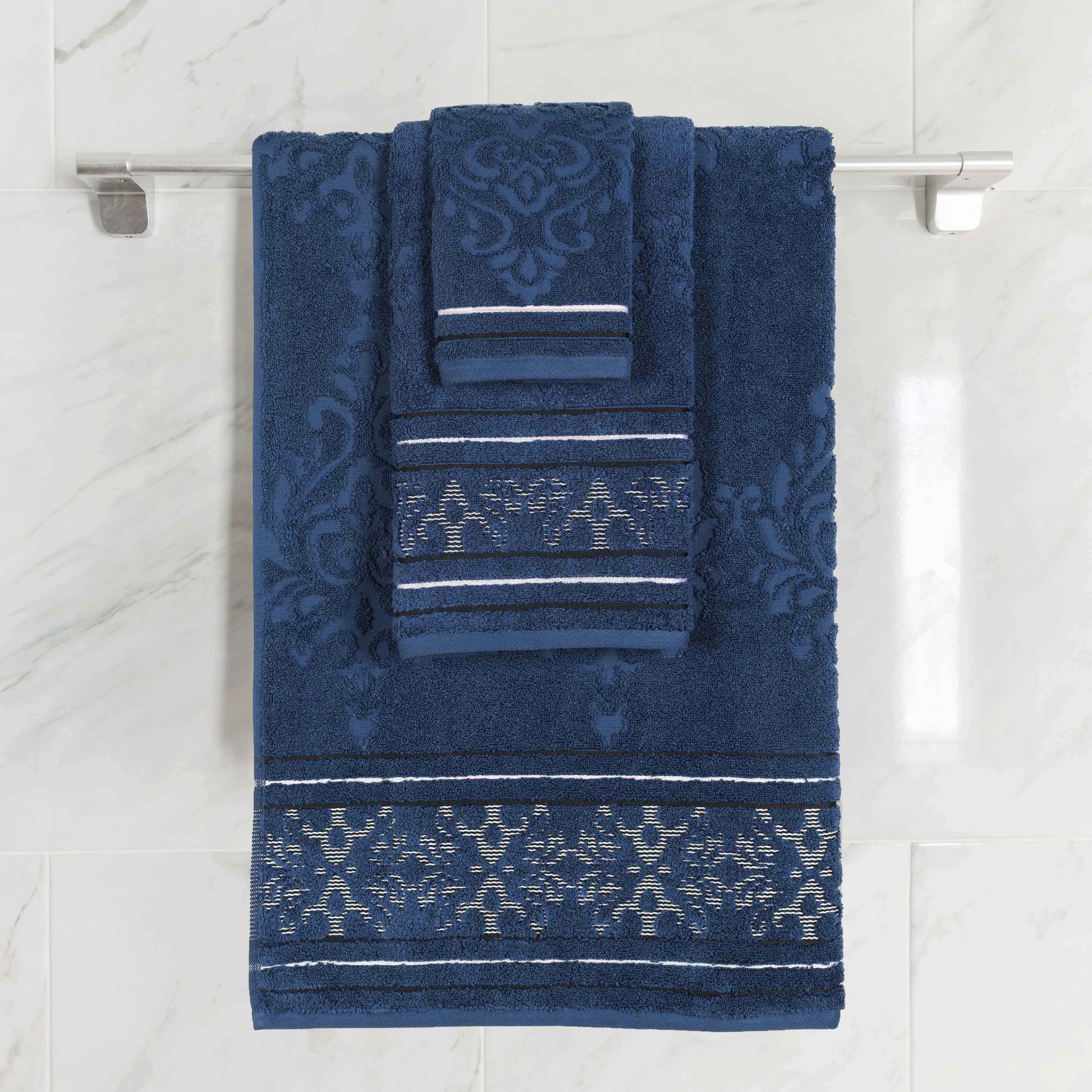 Premium Sadie Zero Twist Cotton 3-Piece Jacquard Towel Set with Elegant Floral Design - Soft Bath Towels for Spa, Guest Bathroom & Luxury Home Decor