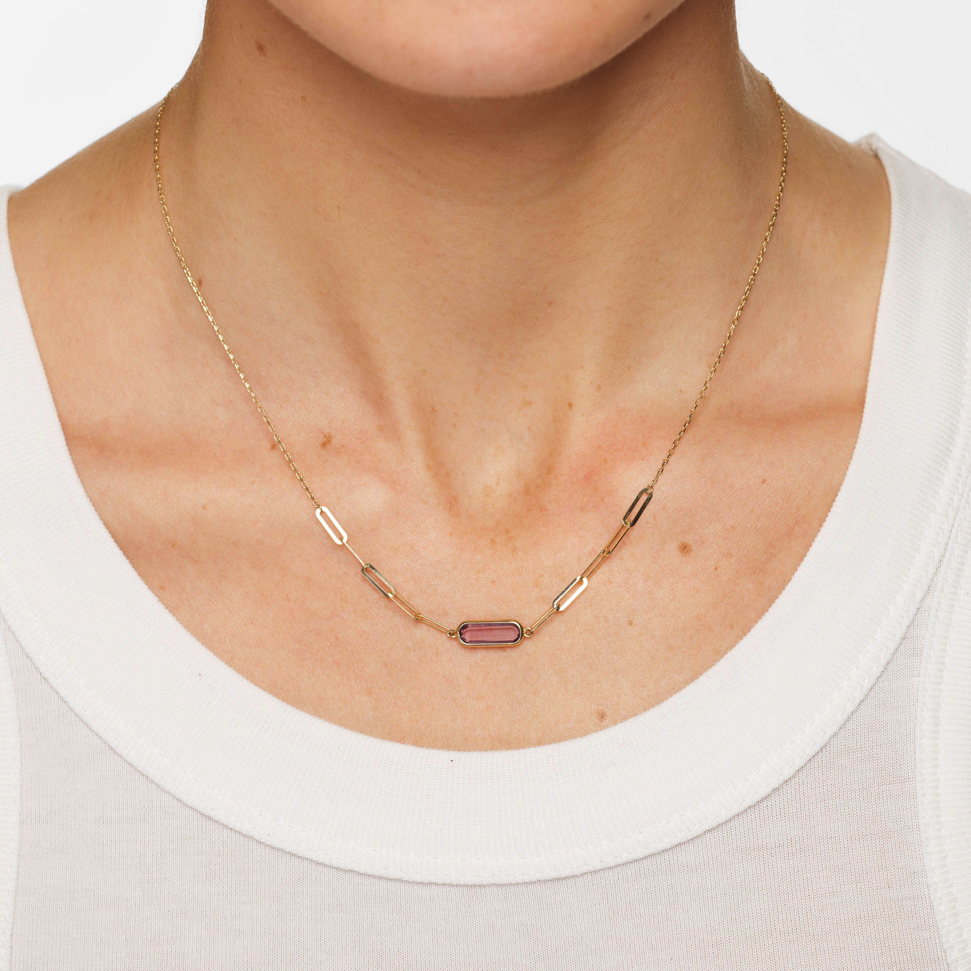 10k Gold Amethyst Oval Paperclip Chain Necklace for Women - Elegant Layering Jewelry for Everyday Wear & Special Occasions