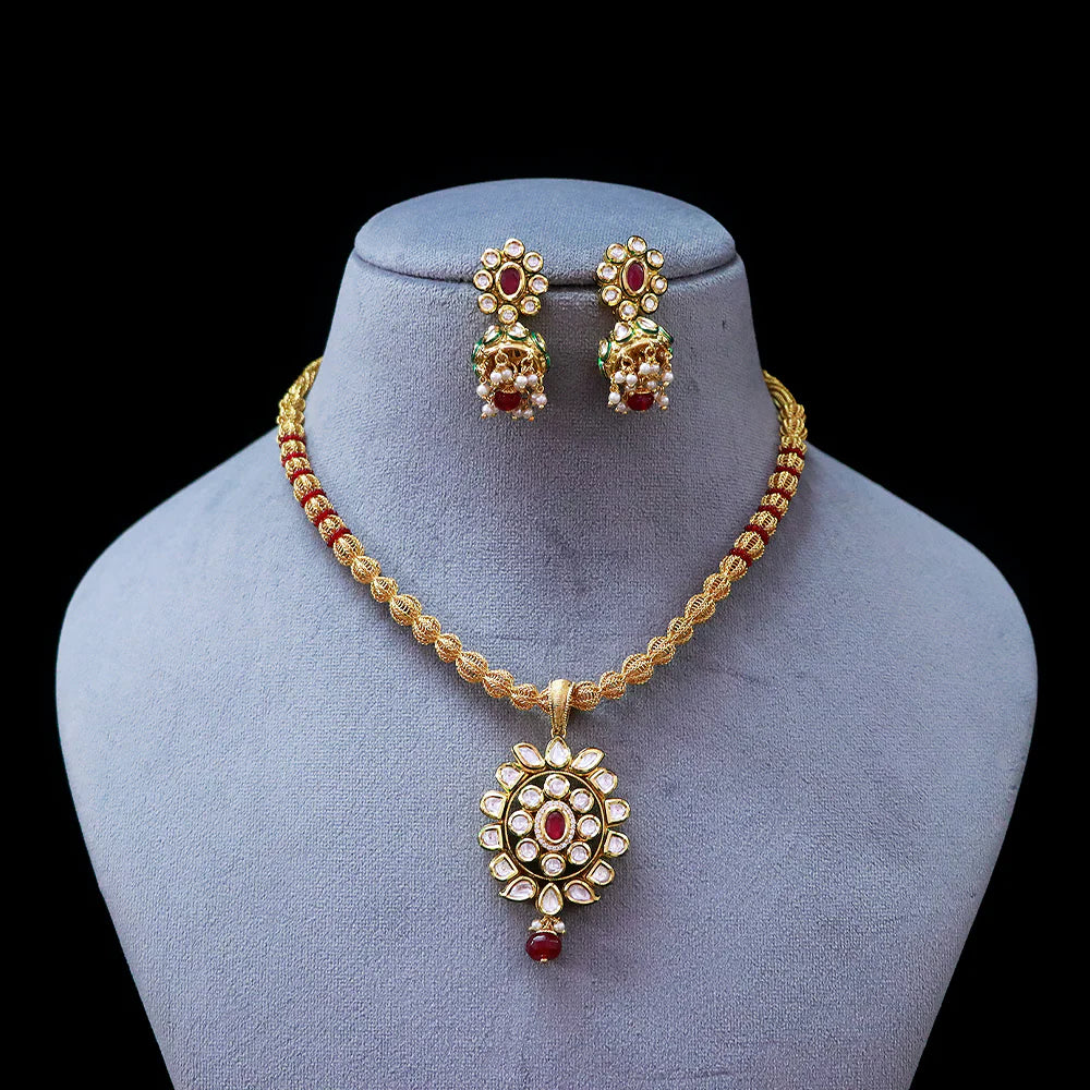 Exquisite Gold Plated Royal Kundan Pendant Necklace Set (D550) - Perfect for Weddings, Parties & Special Occasions