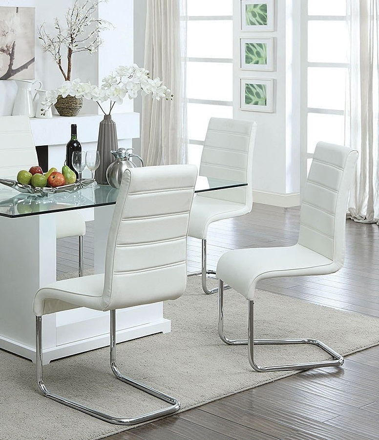 Modern White Faux Leather 2-Piece Side Chair Set - Metal Chrome Legs for Kitchen, Dining Room, Office & Living Room - Comfortable Seating for Home & Office Use