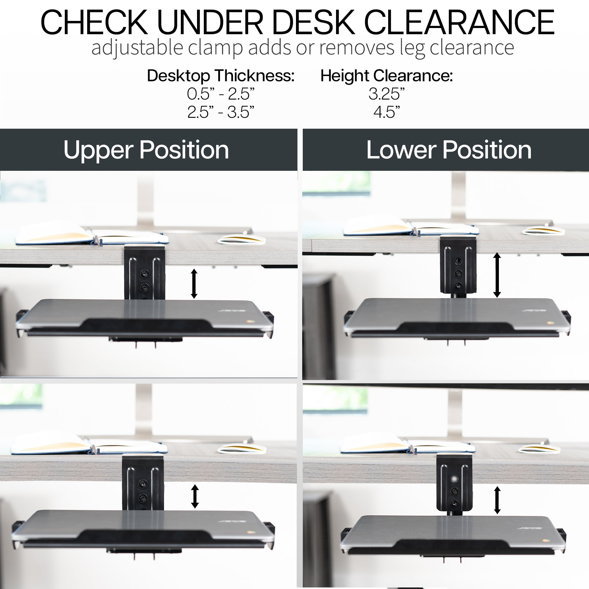 Adjustable Single Clamp Rotating Laptop Tray Stand - Portable Bed Desk for Laptop, Tablet, Breakfast in Bed - Perfect for Home, Office, Dorm & Travel Use