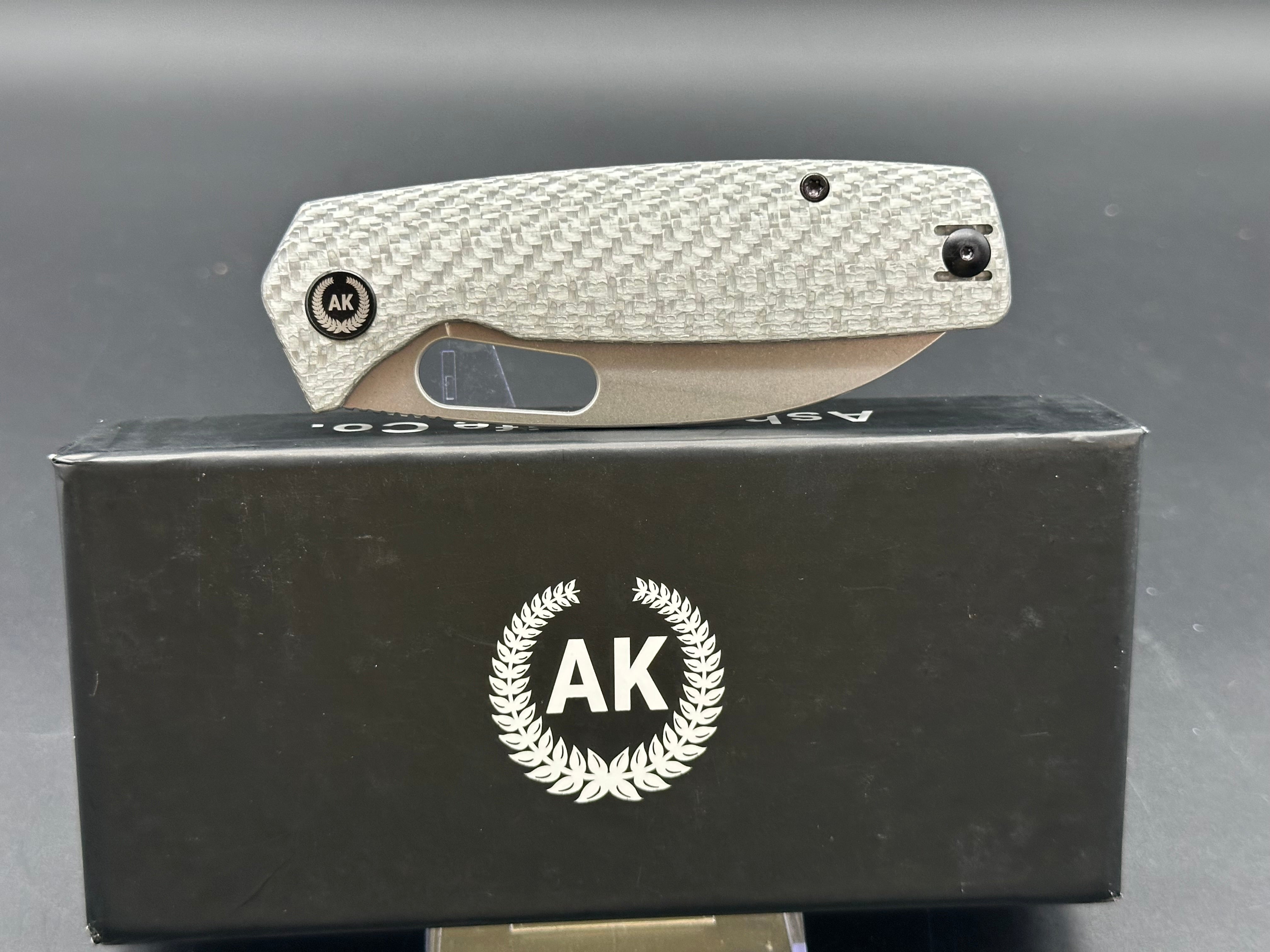 Premium Asher Spiro Silver CF Folding Knife - 3.2