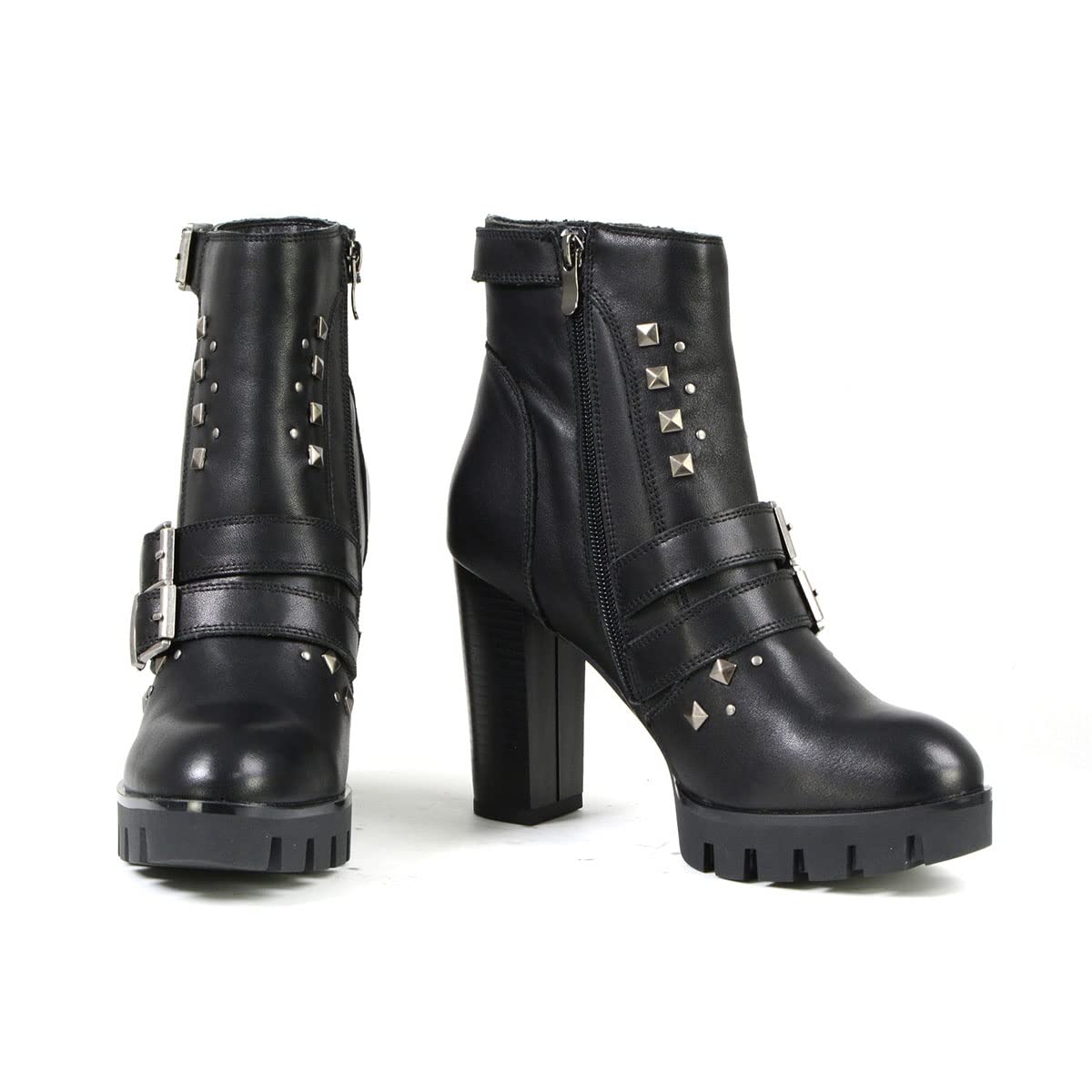Milwaukee Leather MBL9456 Women's Premium Black Leather Fashion Platform Boots with Straps - Size 7 | Stylish Ankle Boots for Casual Outfits, Date Nights & Fall Fashion