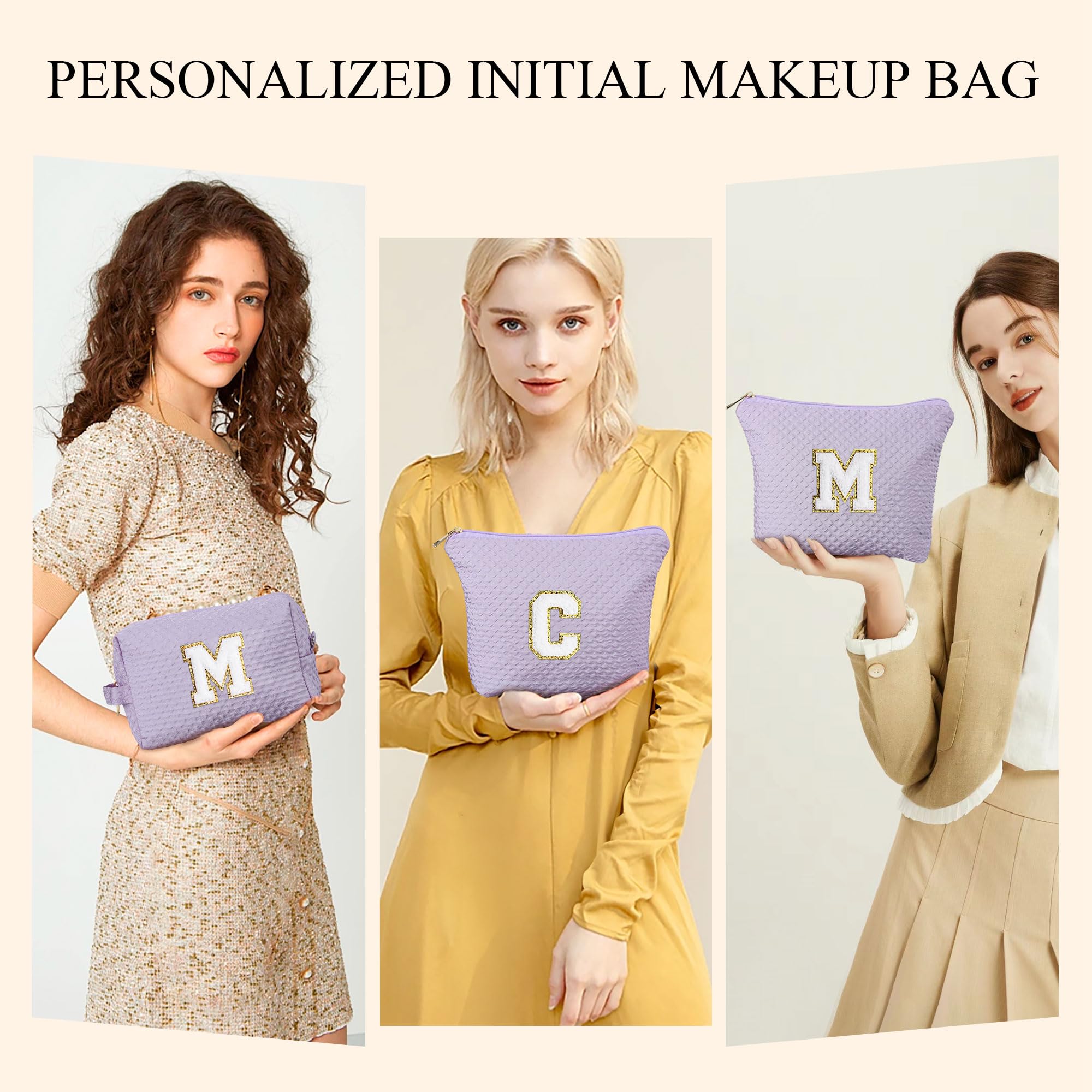 Personalized Monogram Initial Makeup Bag for Women & Teens - Cute Purple Cosmetic Pouch, Travel Toiletry Organizer | Perfect for Travel, Gym, Bridal Shower & Daily Makeup Storage