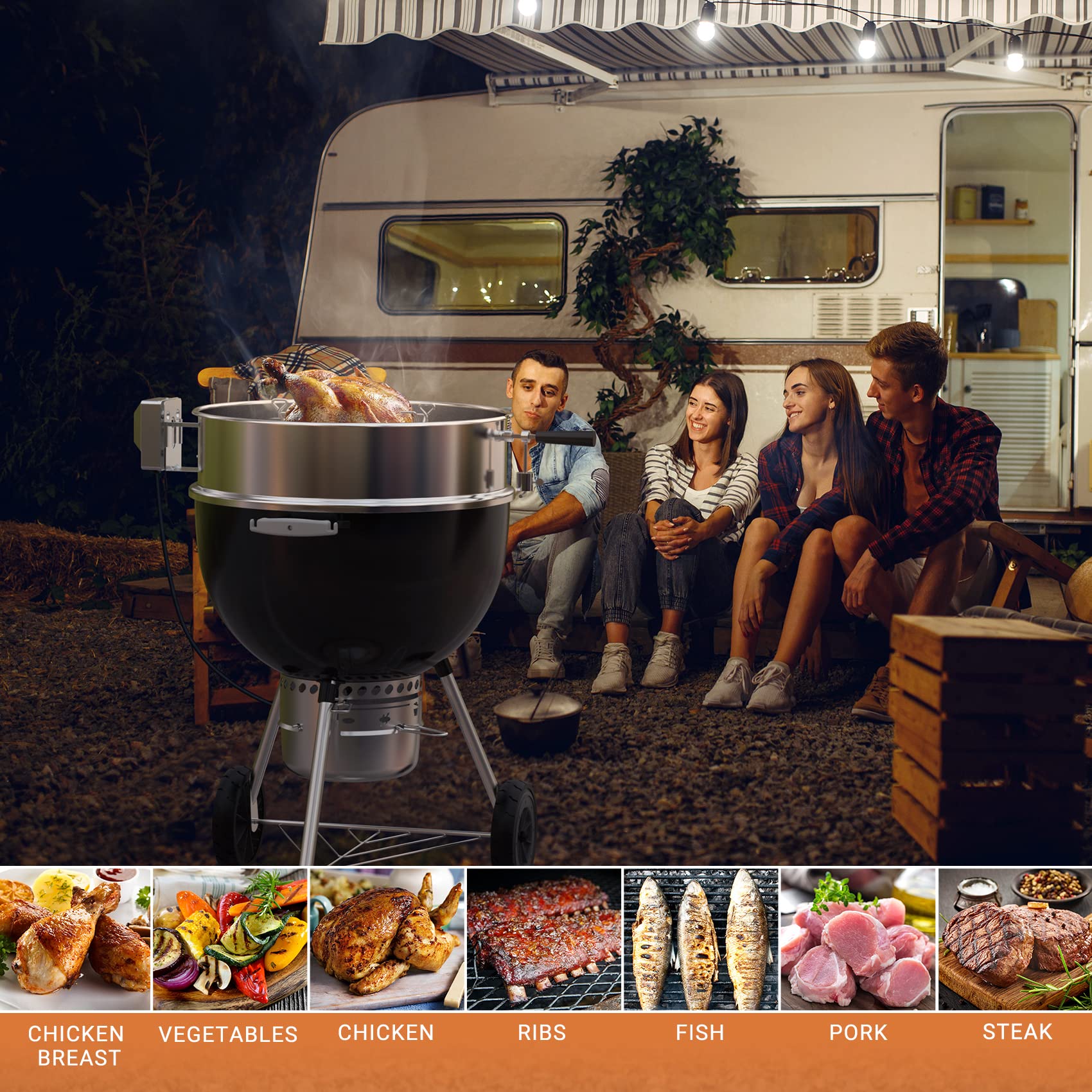 OnlyFire Premium Stainless Steel Rotisserie Ring Kit for Weber 22