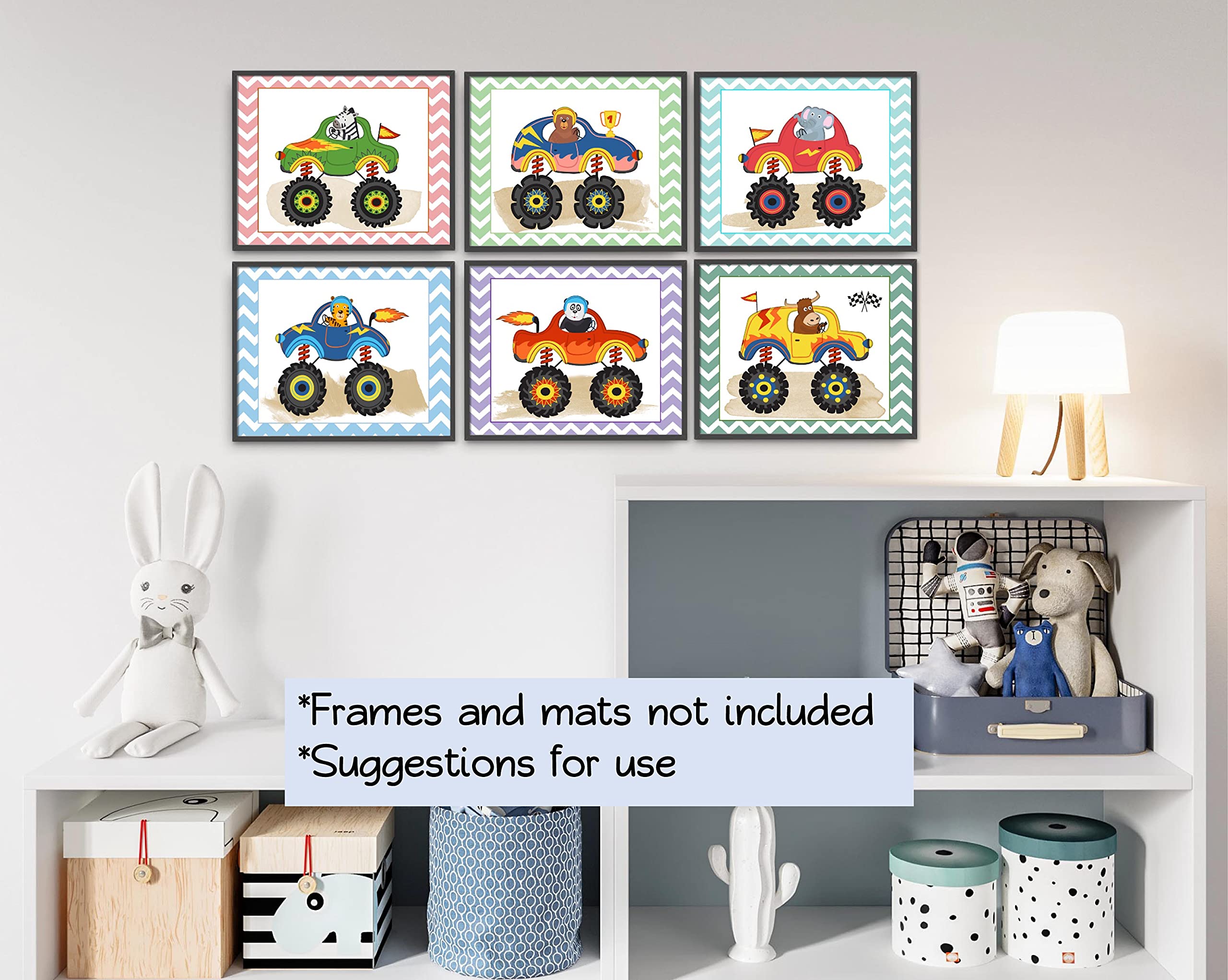 Monster Trucks Wall Art Prints for Boys Room Decor - Set of 6 Unframed 8x10 Posters - Perfect for Kids Bedroom, Playroom & Nursery Wall Decoration