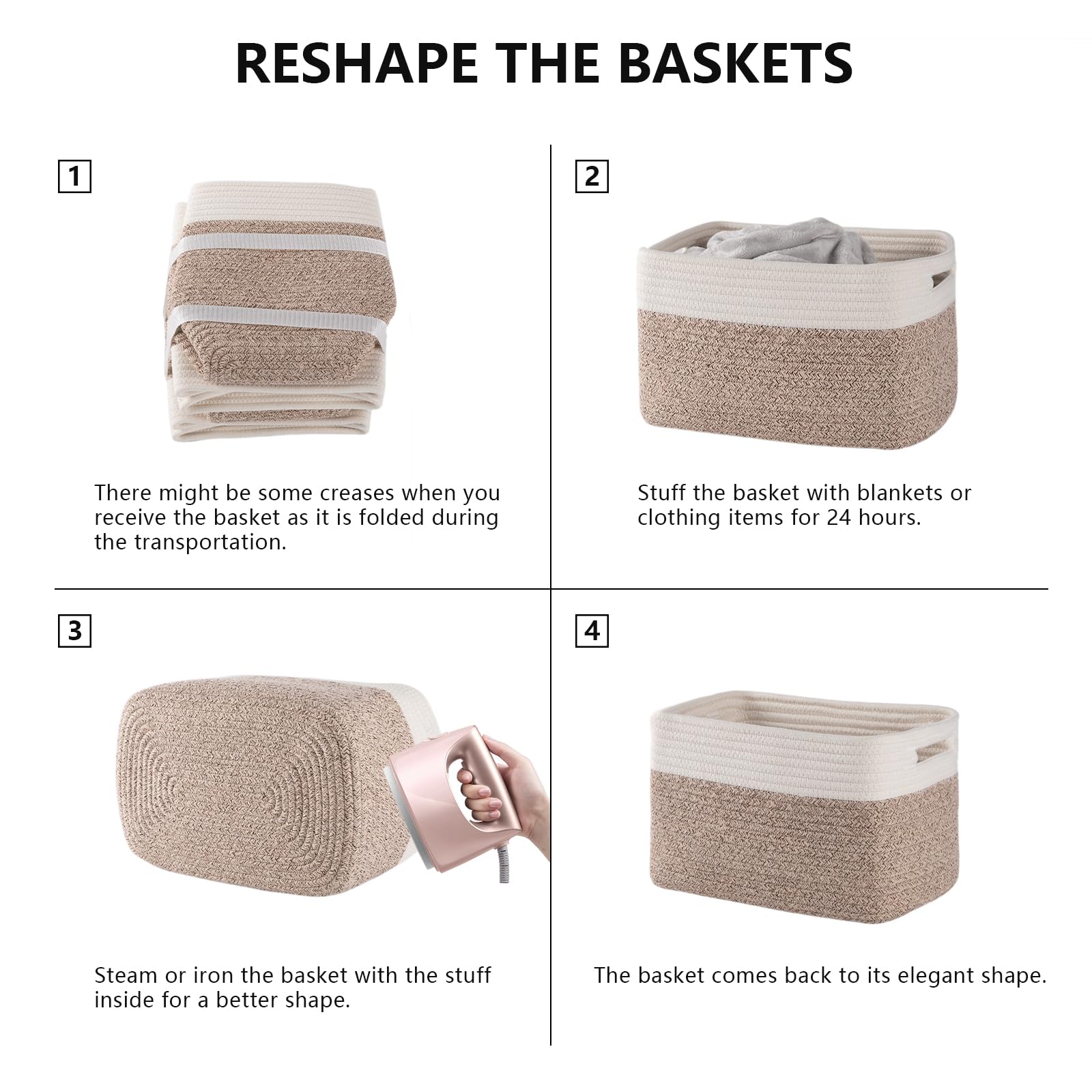 4-Pack Woven Storage Baskets for Shelves - Organize Toys, Books, Towels & Clothes - Durable 12.7