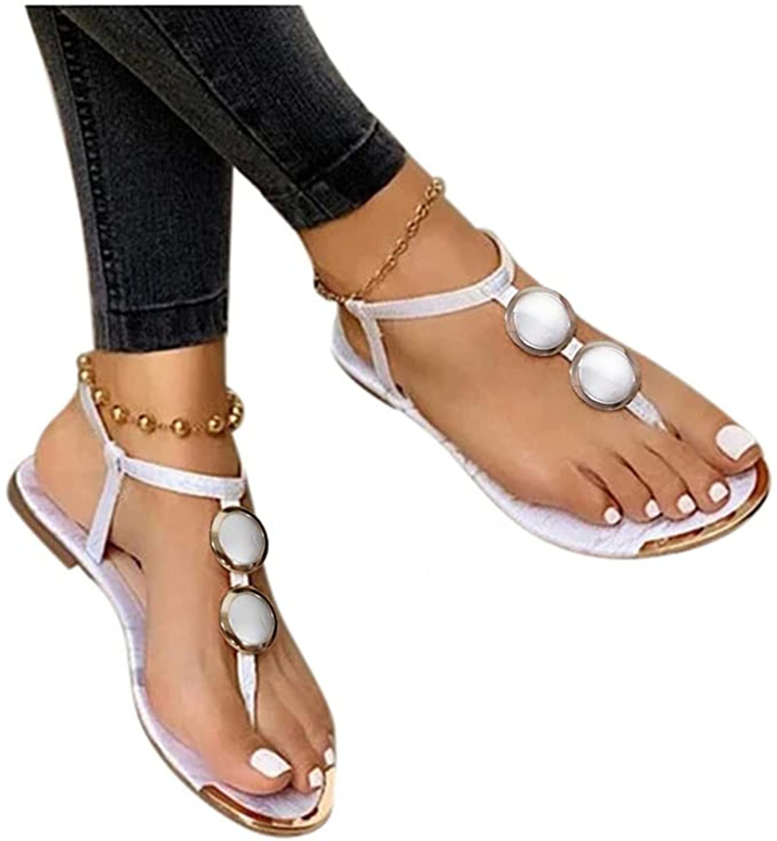 Lausiuoe Women's Summer Sandals - Clip Toe Flat Thong Flip Flops for Beach, Casual & Dressy Outfits | Comfortable & Cute Sandals for Walking, Vacation & Outdoor Activities
