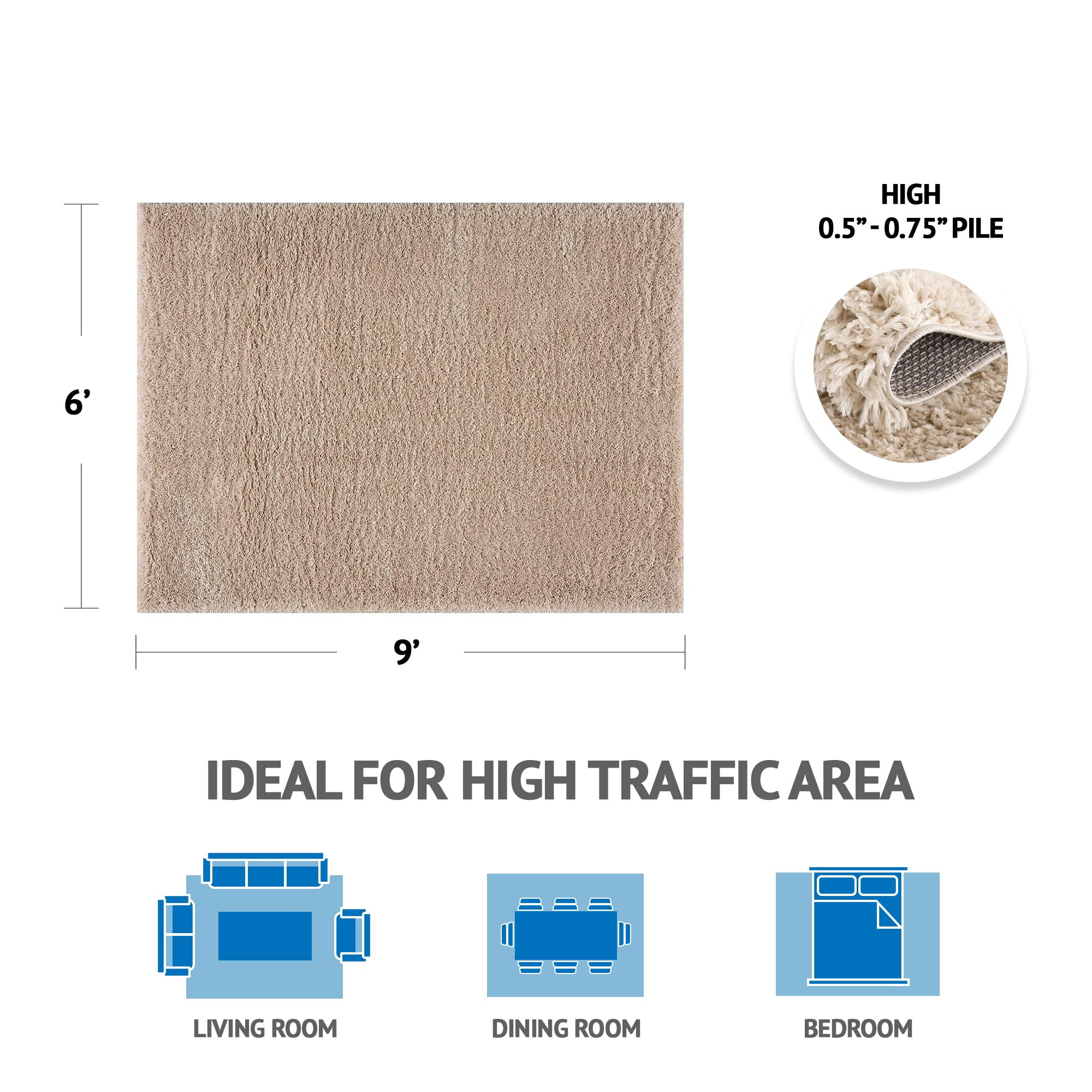 Madison Park Haley Woven Turkish Area Rugs 6'x9' Shag - Ultra Soft Grey/Cream Modern Living Room & Bedroom Carpet - Indoor Dining Accent Home Décor - Perfect for Cozy Spaces & Stylish Interiors
