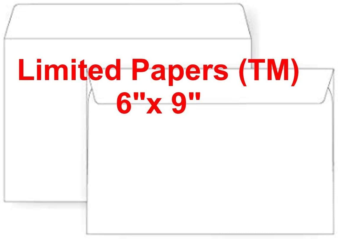 Limited Papers (TM) Premium White Wove Booklet Envelopes - 6x9 Inches, 28lb Heavyweight Paper with Gummed Seal (Pack of 1000) - Perfect for Mailing, Wedding Invitations, Business Correspondence & Document Storage