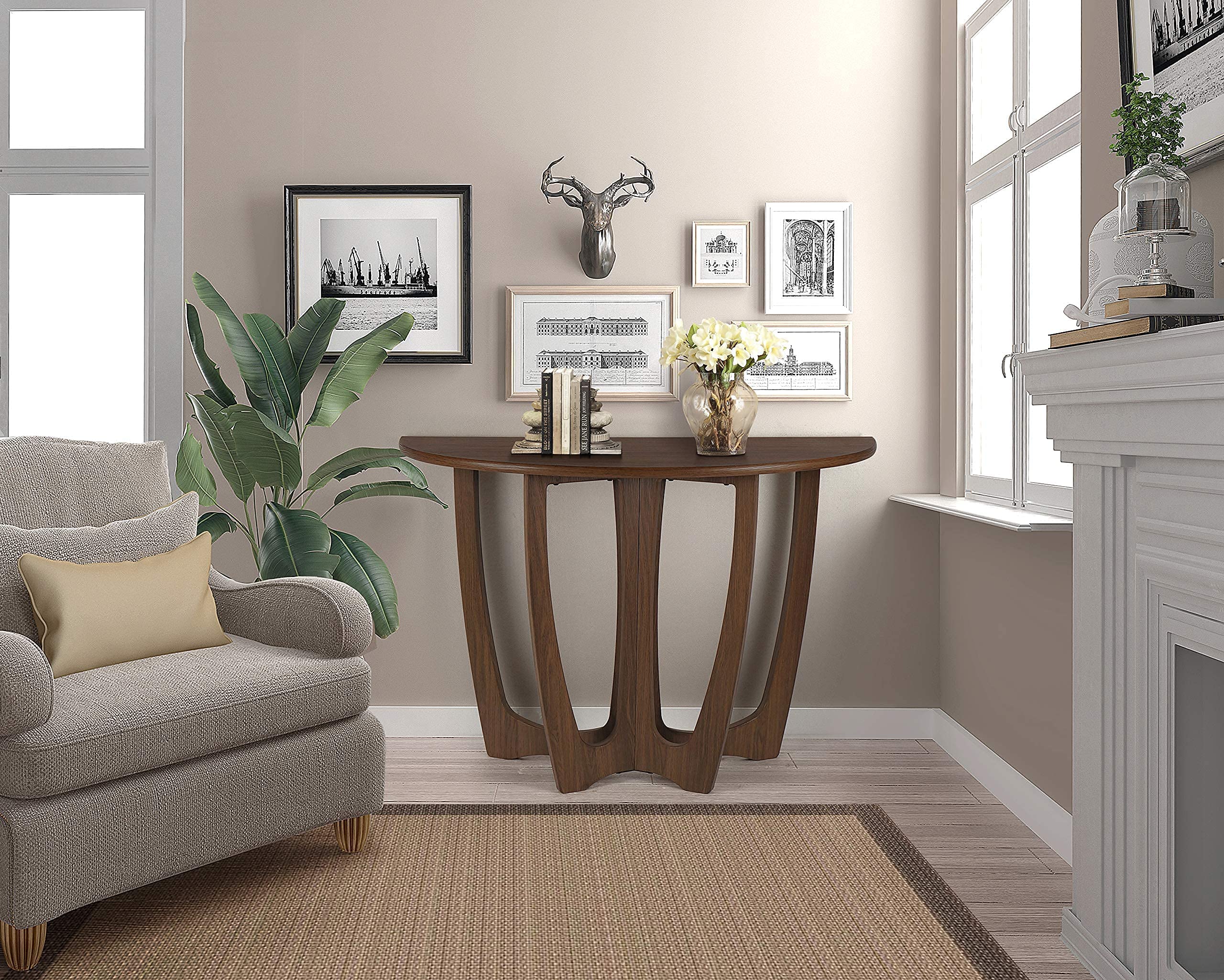 FINECASA 43.4x17.30 Inches Wooden Half-Moon Console Table - Semicircle Narrow Entryway Sofa Table for Living Room, Hallway & Foyer - Chestnut Brown Modern Home Decor (Perfect for Small Spaces & Apartment Entrances)