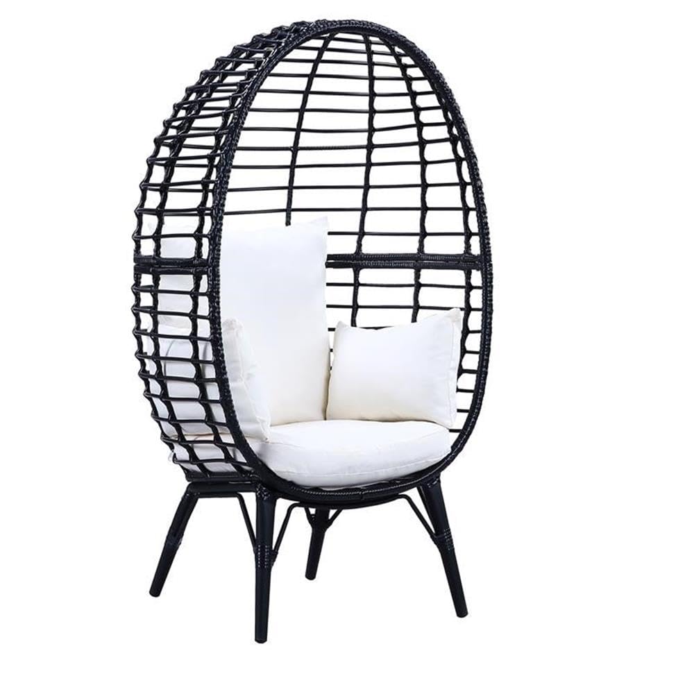 Acme Penelope Patio Lounge Chair - Light Gray Fabric with Black Metal Frame - Outdoor Furniture for Poolside, Garden & Deck Relaxation