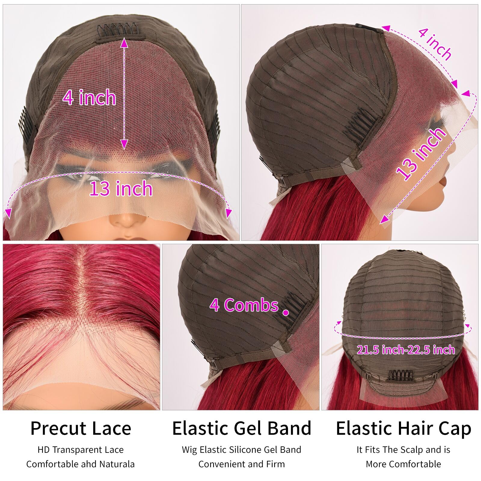 99J Burgundy Lace Front Wigs Human Hair - Brazilian Virgin Hair 180% Density, Glueless Straight 13x4 Lace Frontal Wig with Baby Hair & Pre-Plucked Hairline, 30 Inch for Women - Perfect for Cosplay, Daily Wear, and Special Occasions