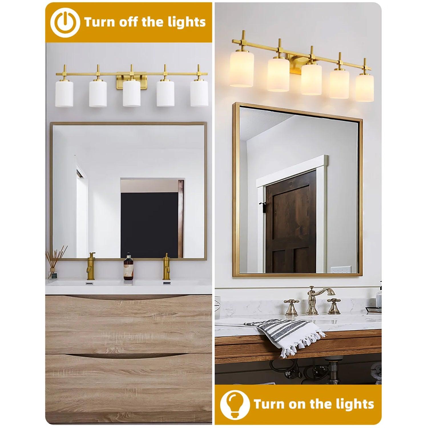 Jasper Modern Frosted Glass 5-Light Bathroom Vanity Light Fixture - Elegant Lighting for Bathroom, Powder Room & Dressing Area