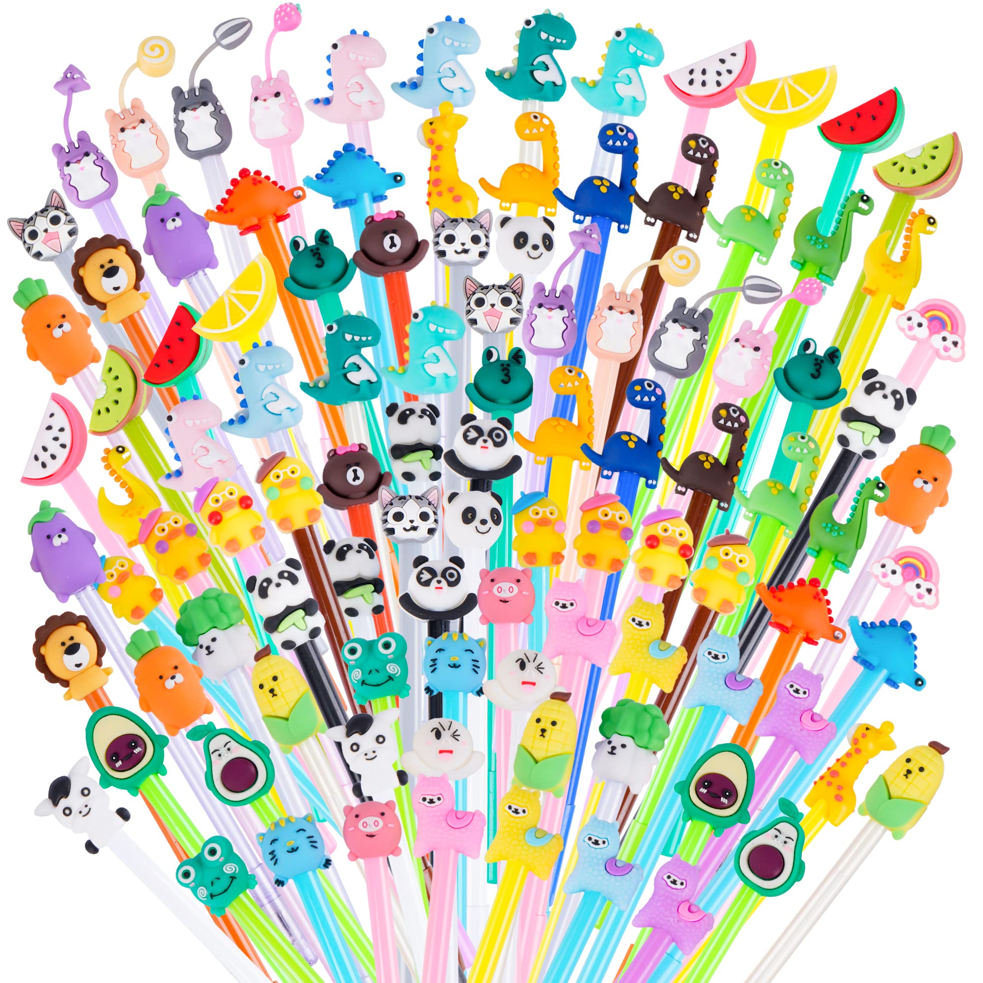 100-Piece Cute Cartoon Animal & Dinosaur Gel Pens Set - Black Ink Kawaii Writing Pens for Kids, School, Office & Home Use - 50 Fun Styles - Perfect for Note Taking, Journaling, Gift Giving & Creative Projects