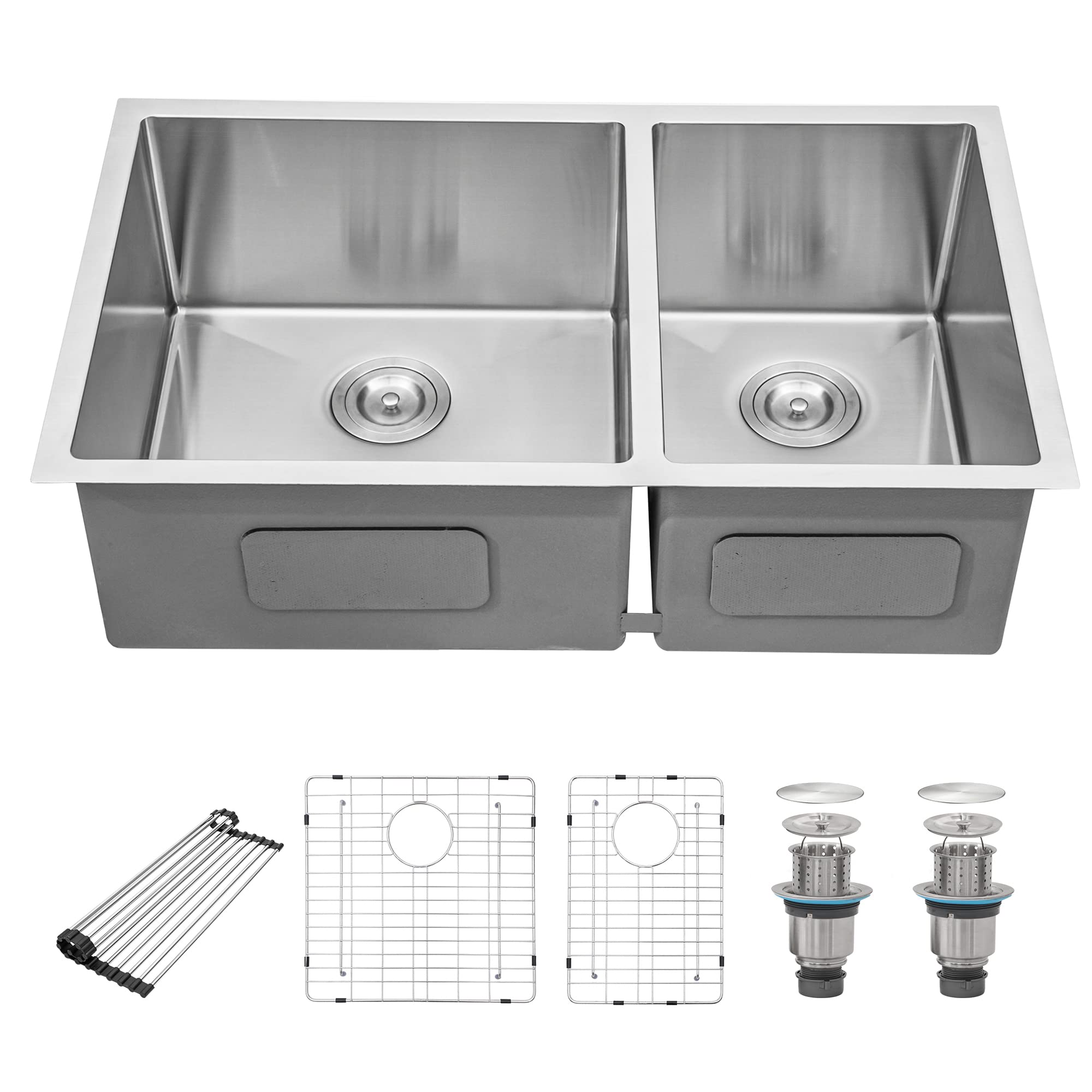 33x19x10 Inch 60/40 Undermount Double Bowl Kitchen Sink - 16 Gauge Stainless Steel for Modern Home Cooking & Cleaning